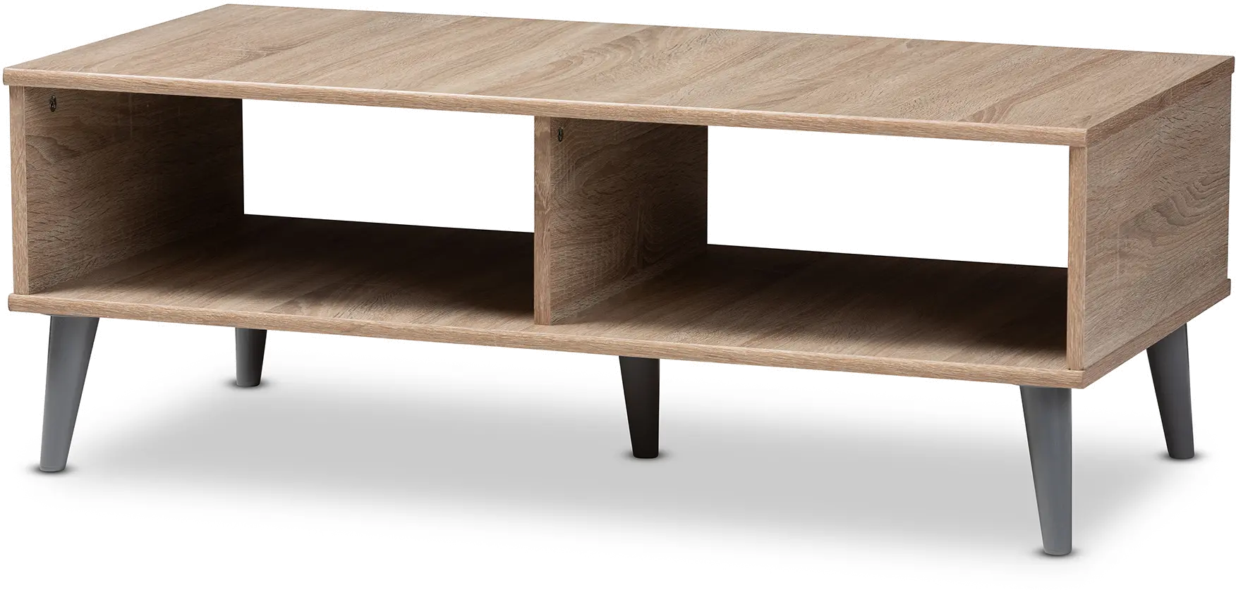147-8253-RCW Mid Century Modern Oak and Light Grey Wood Coffee Table - Pierre-3