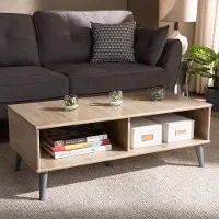 147-8253-RCW Mid Century Modern Oak and Light Grey Wood Coffee Table