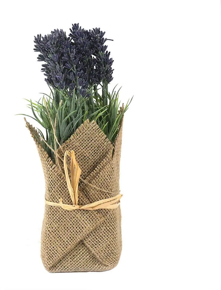 DA2537/LAVENDERPLANT Burlap Wrapped Artificial Lavender Plant Arrangement-1