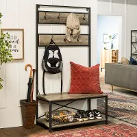 HT72MWGW Industrial 72 Inch Metal and Gray Wash Wooden Hall Tree - Walker Edison