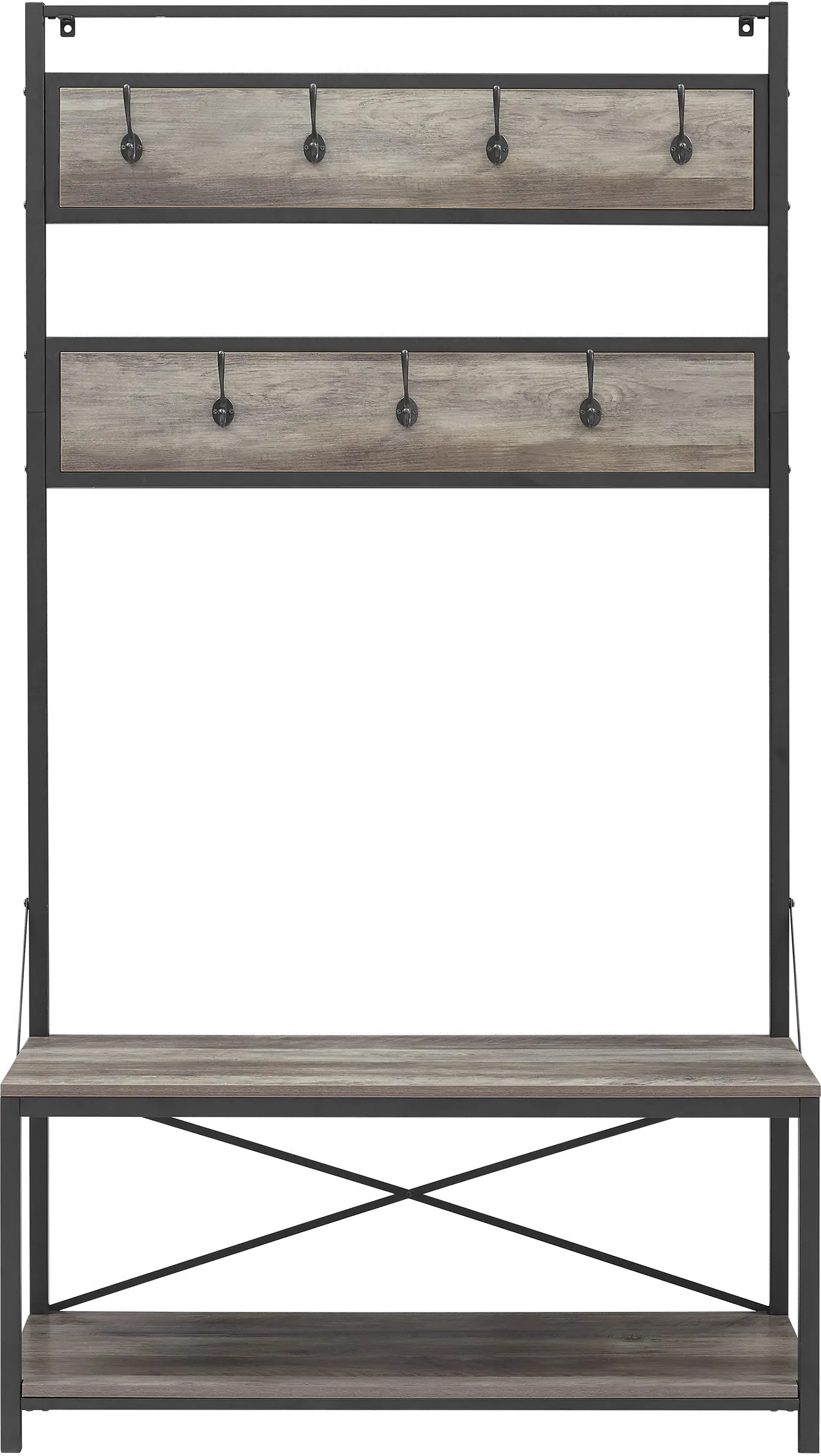 HT72MWGW Industrial 72 Inch Metal and Gray Wash Wooden Hall Tree - Walker Edison-3