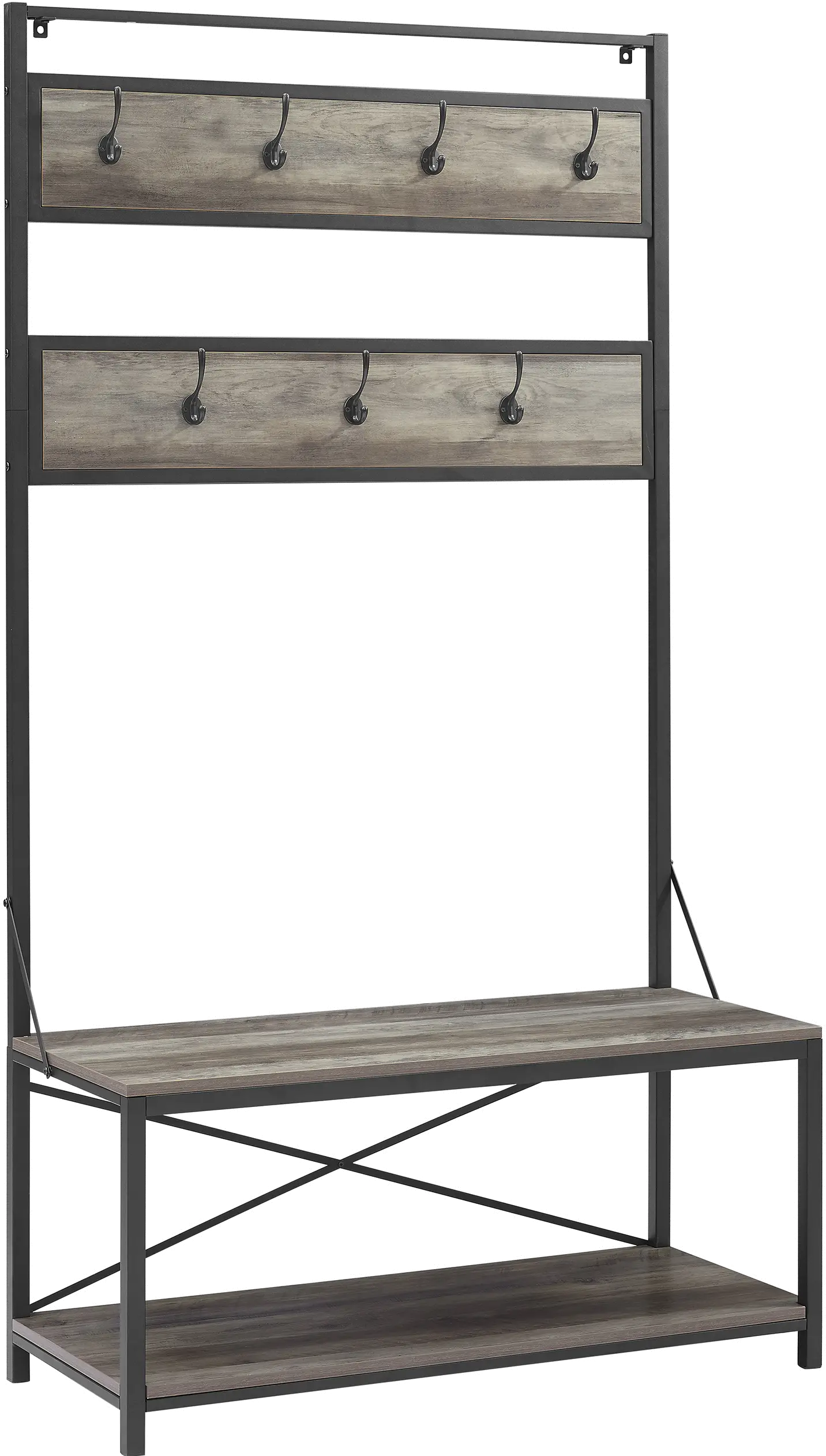 HT72MWGW Industrial 72 Inch Metal and Gray Wash Wooden Hall Tree - Walker Edison-1