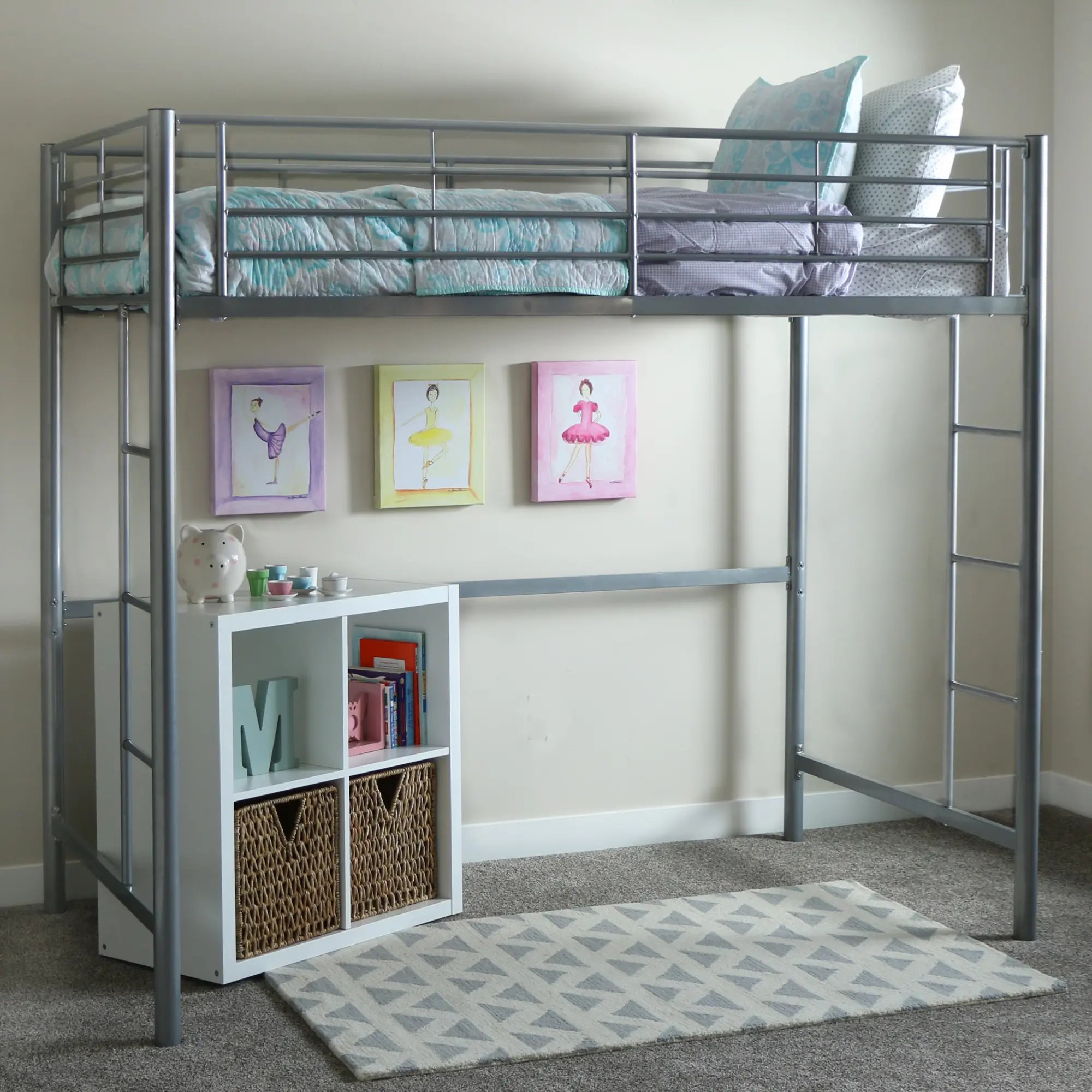 BTOLSL Premium Silver Metal Twin Loft Bed - Walker Edison-2