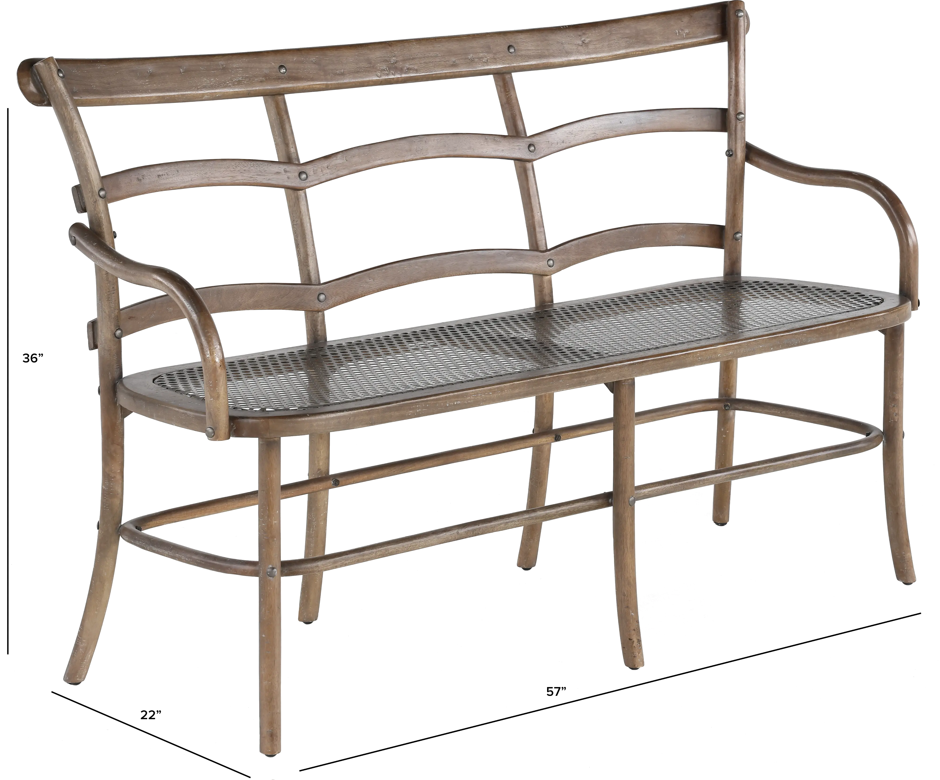 Timberwood Three Seater Bench with Metal Mesh Seat - Soulan-3
