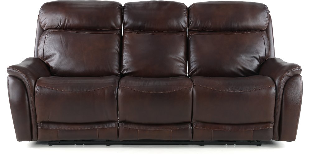 Happy-Happy Brown Leather-Match Dual Power Reclining Sofa