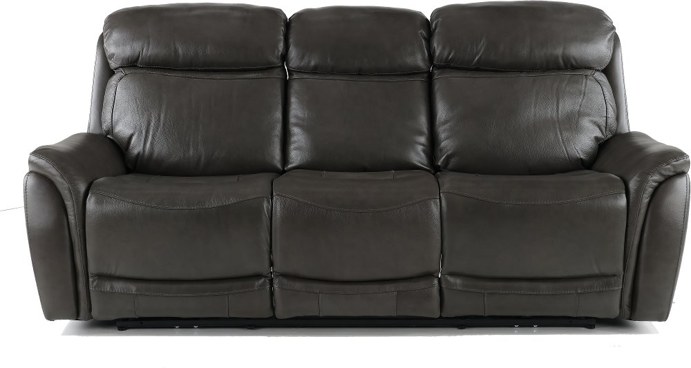 Happy Happy Gray Leather-Match Dual Power Reclining Sofa