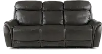 Happy Happy Gray Leather-Match Dual Power Reclining Sofa