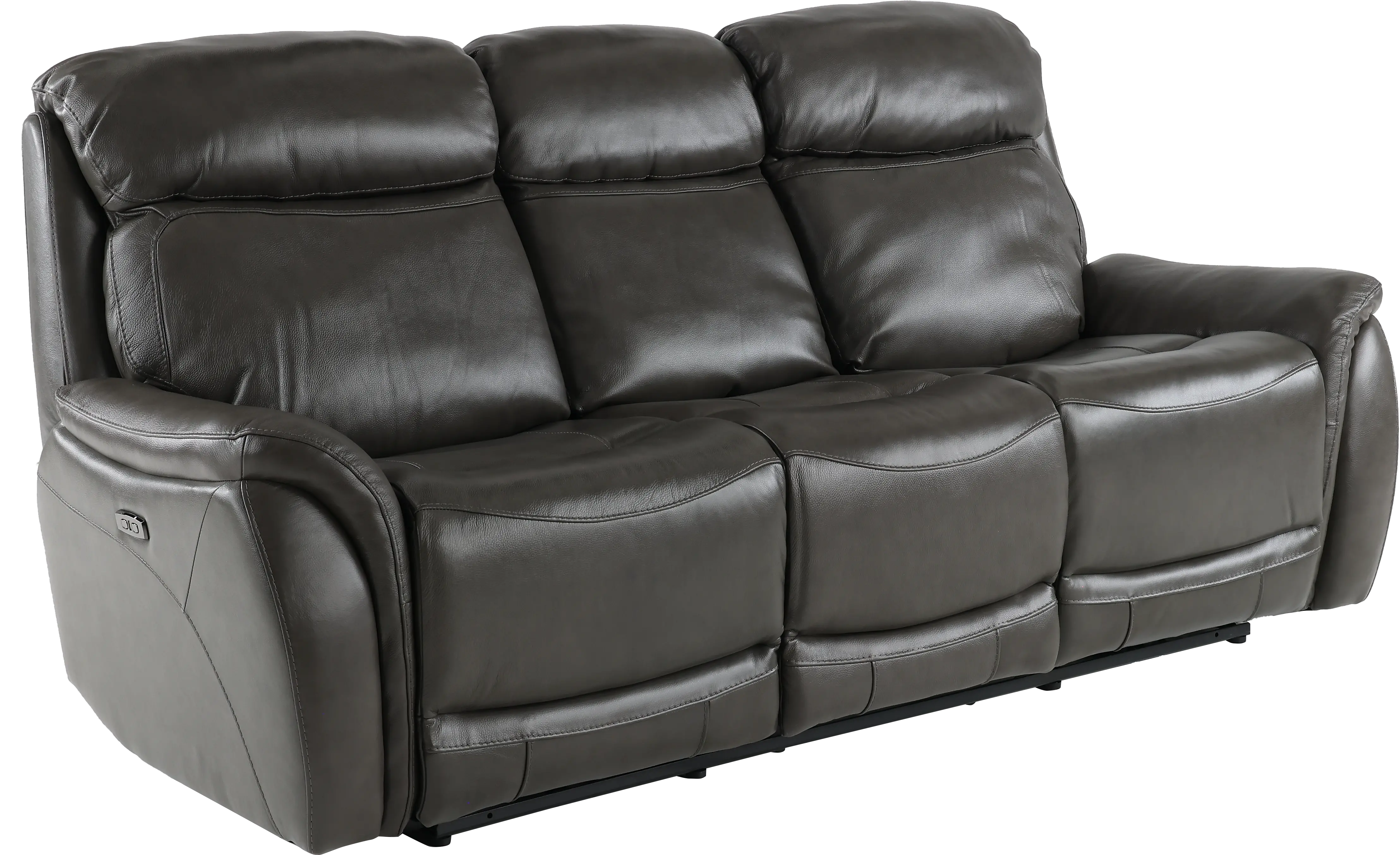 Happy Happy Gray Leather-Match Dual Power Reclining Sofa-2