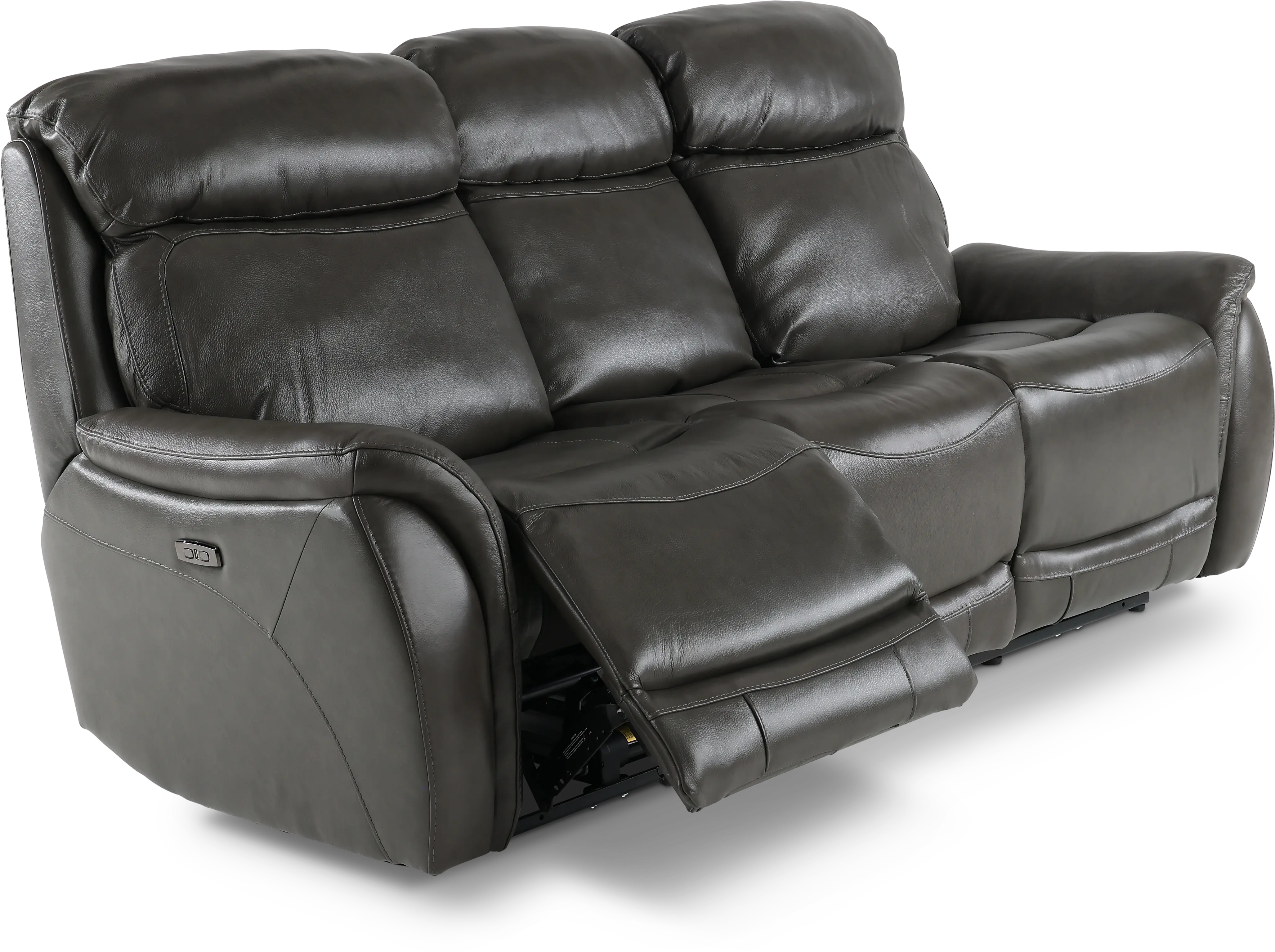 Happy Happy Gray Leather-Match Dual Power Reclining Sofa-4