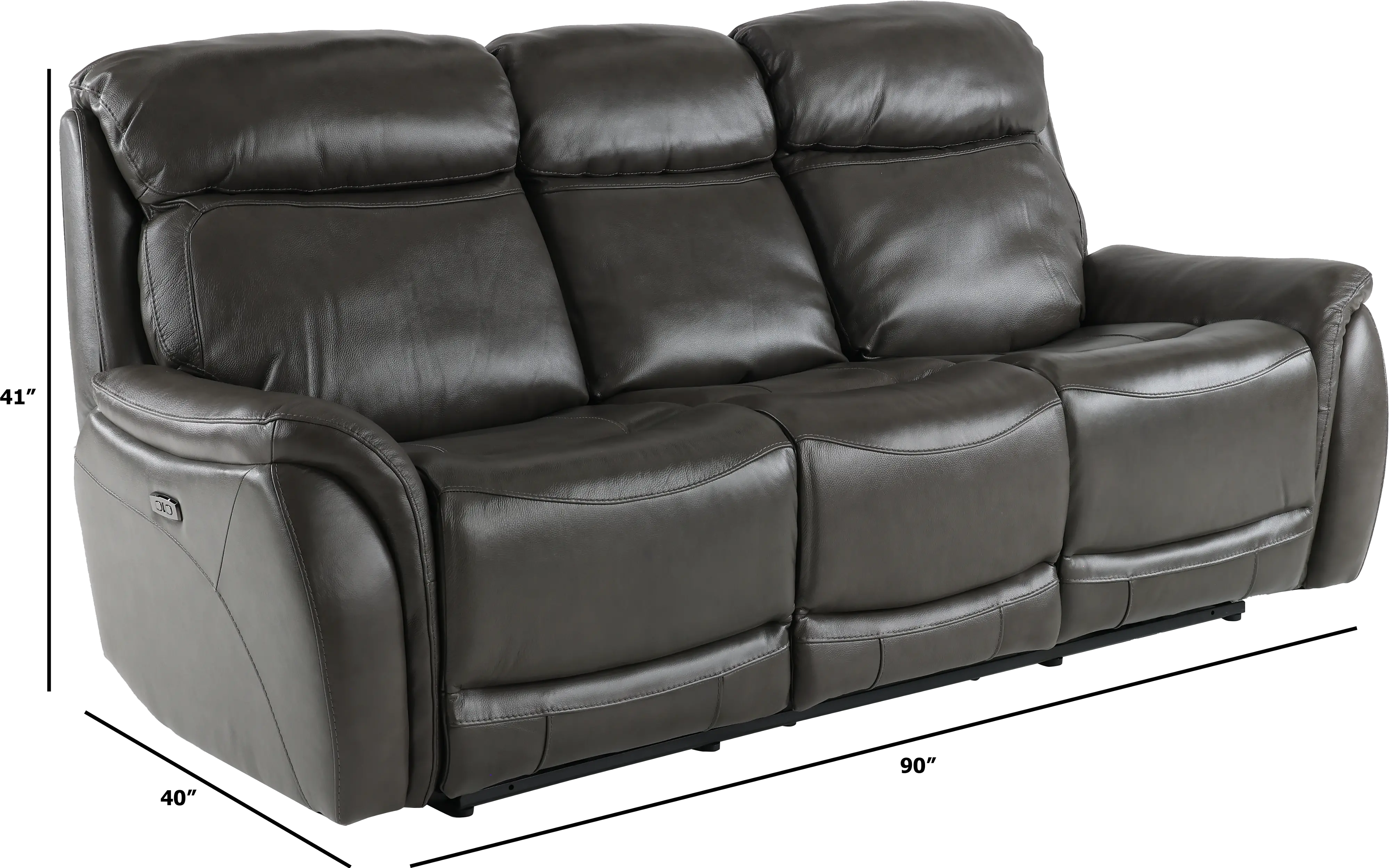 Happy Happy Gray Leather-Match Dual Power Reclining Sofa-3