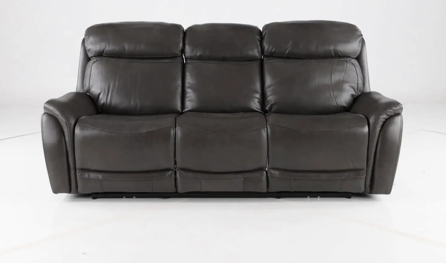 Happy Happy Gray Leather-Match Dual Power Reclining Sofa-5