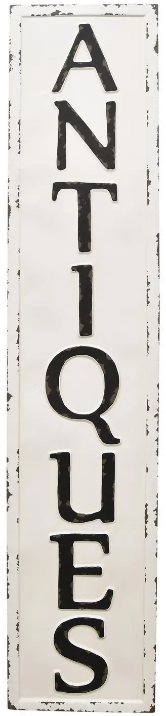 White and Black Distressed Antiques Vertical Wall Sign-1