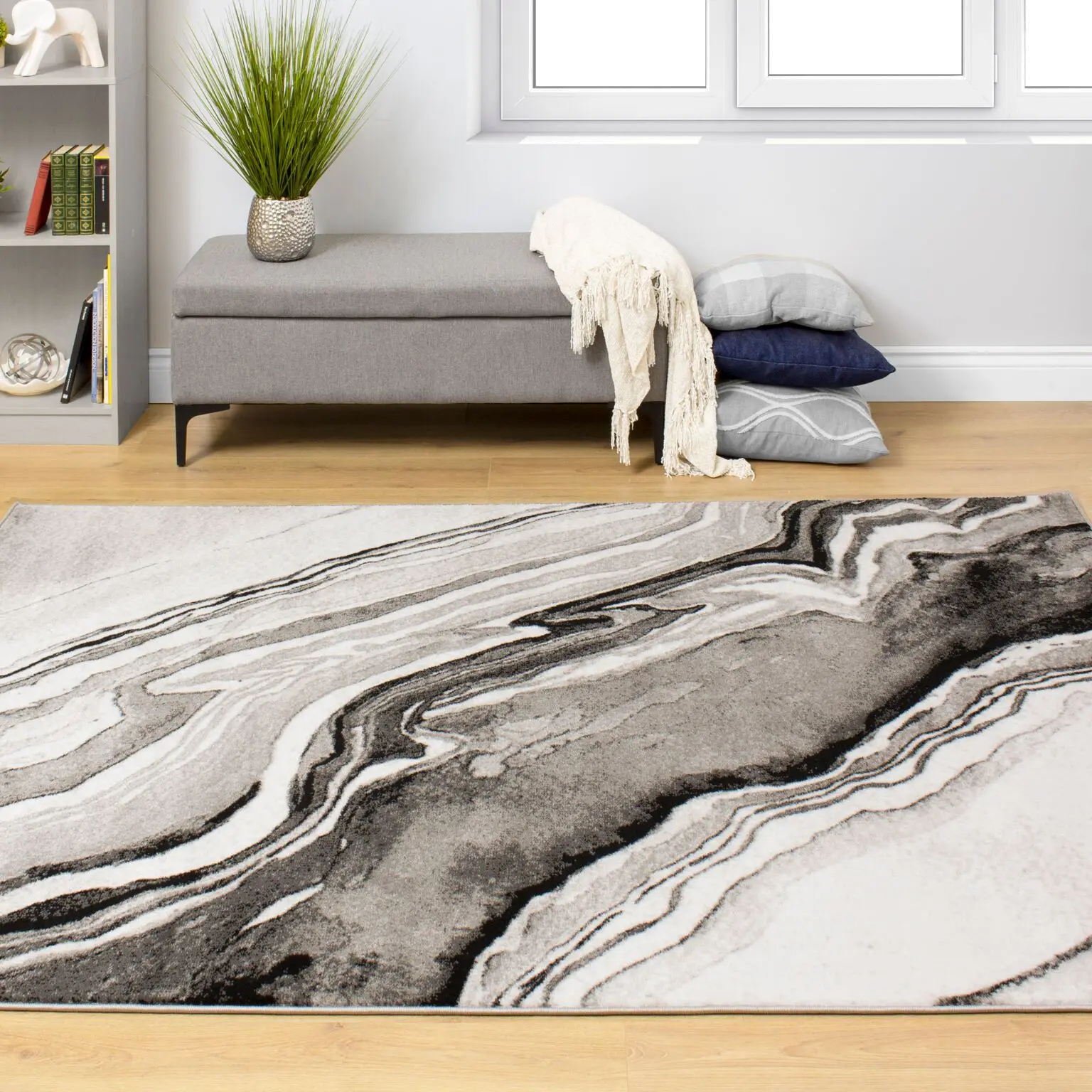 8 x 11 Large Wood Grain Gray, White and Black Area Rug - Platinum-2