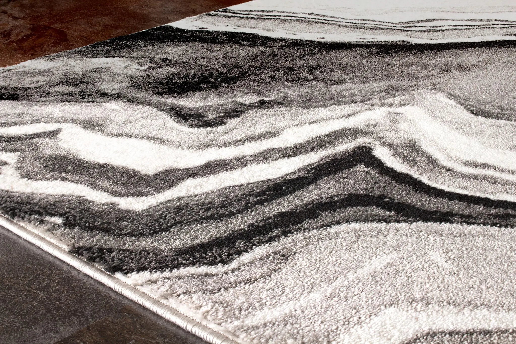 8 x 11 Large Wood Grain Gray, White and Black Area Rug - Platinum-3