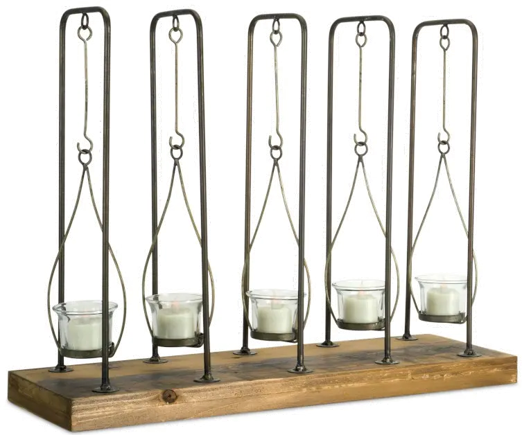 Industrial Wood, Metal and Glass Votive Holder-1