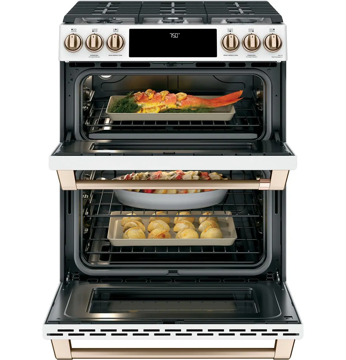 CGS750P4MW2 Cafe 7 Cu Ft Double Oven Gas Range - White-2