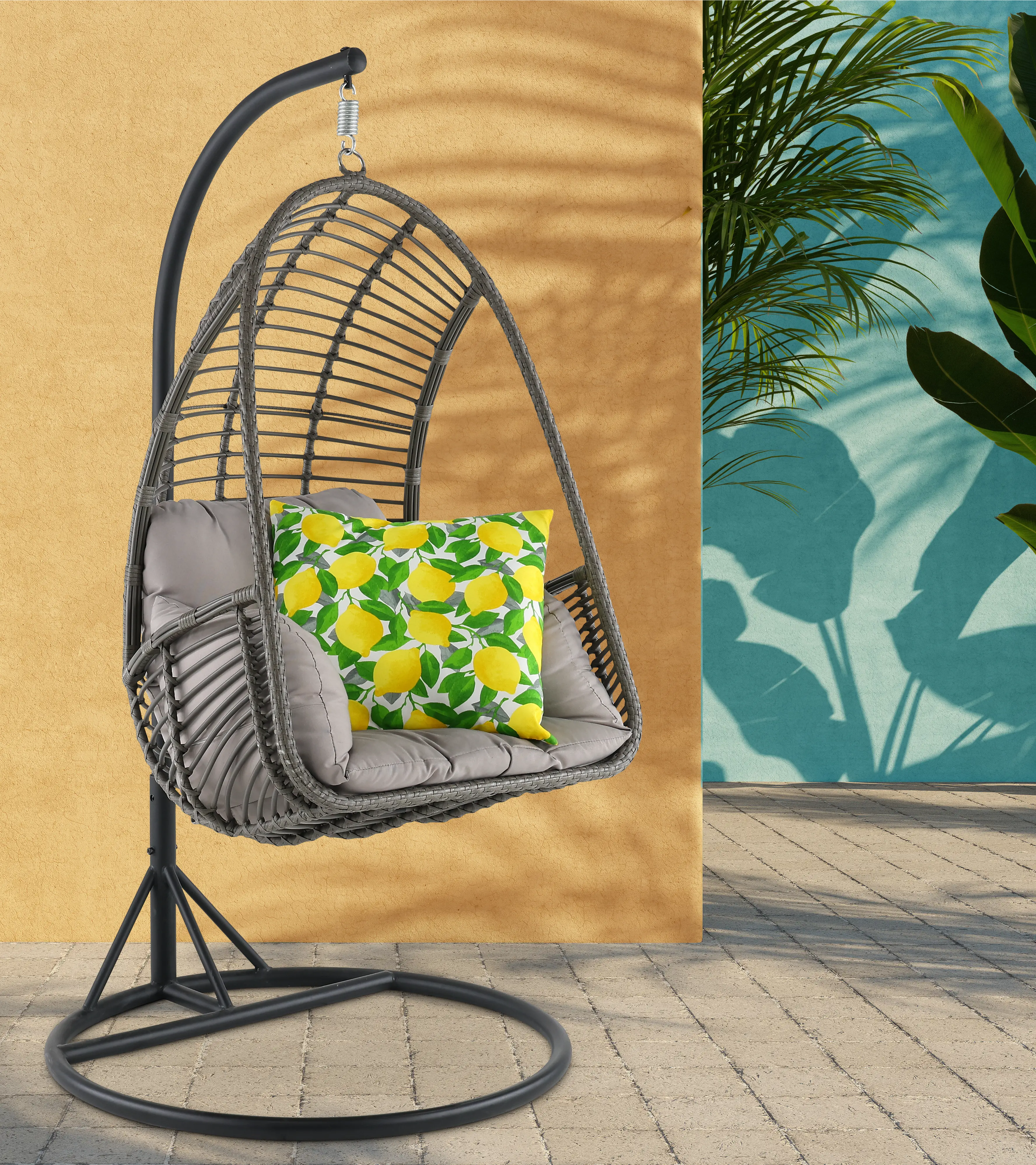 Metal Wicker Outdoor Hanging Chair with Cushion-4