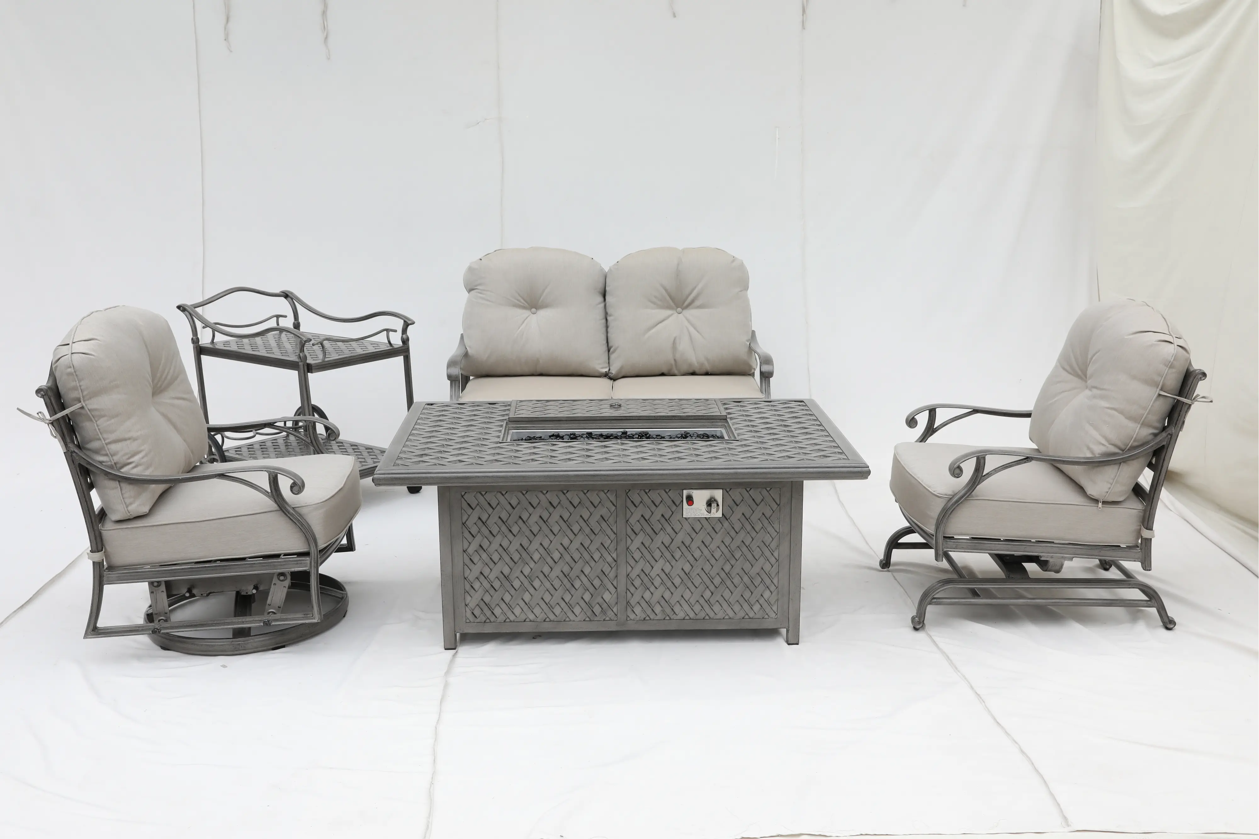 Macan Gray and Off-White High Back Patio Dining Swivel Rocker-5