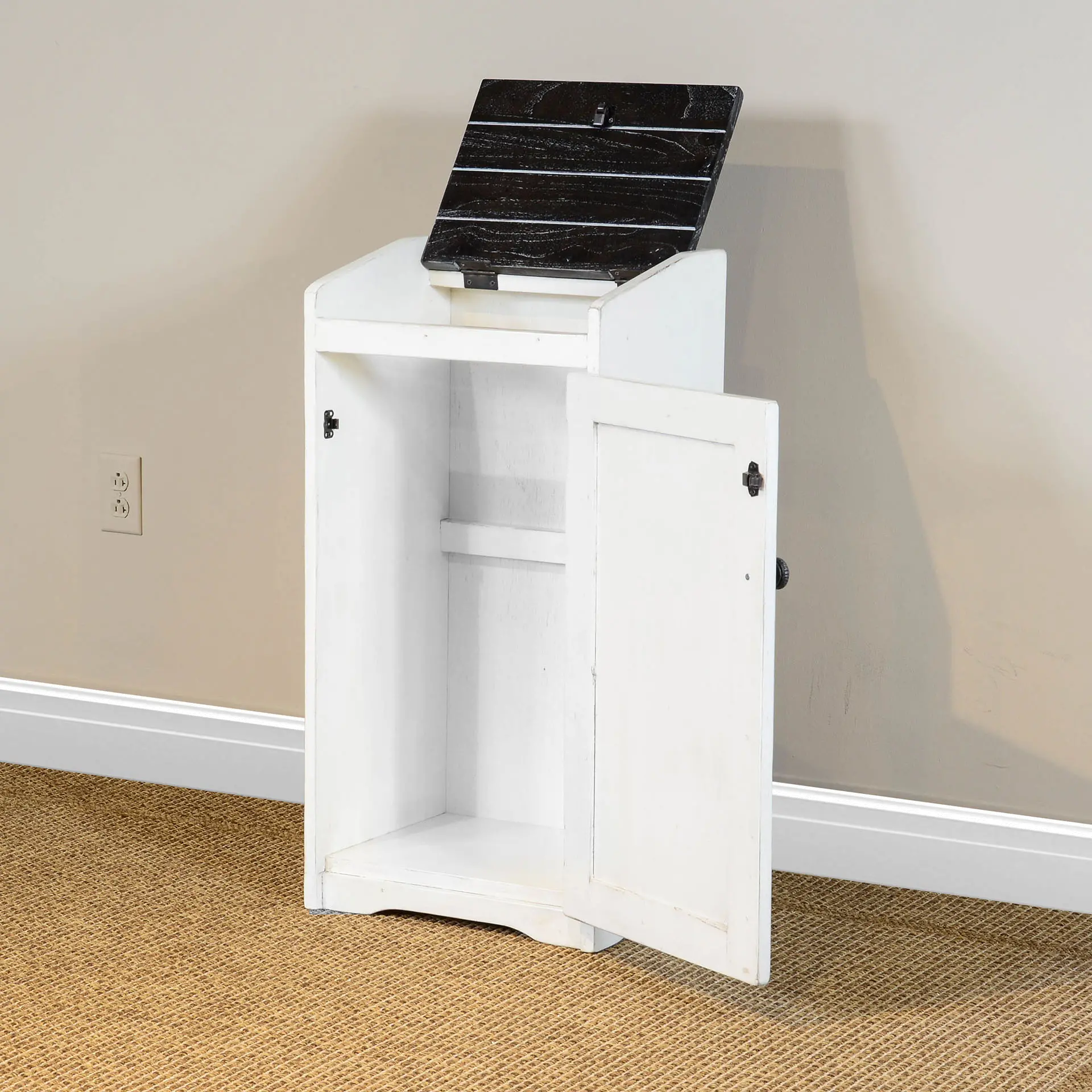 Drew White Wooden Trash Bin with Dark Lid-2