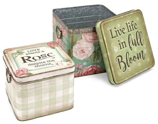 7 Inch Multi Color Plaid Tin with Lid and Handles-3