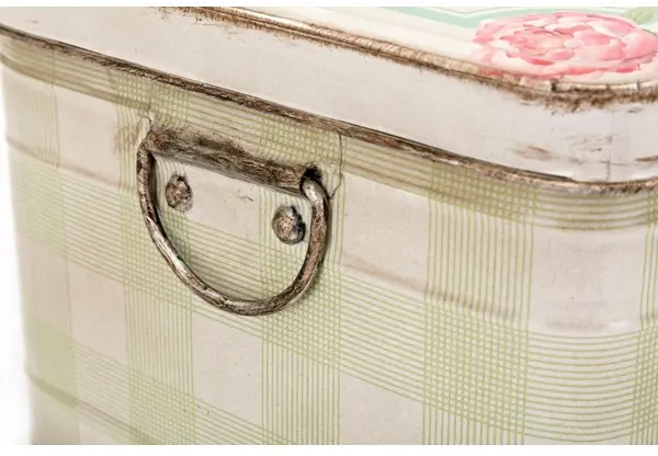 7 Inch Multi Color Plaid Tin with Lid and Handles-4