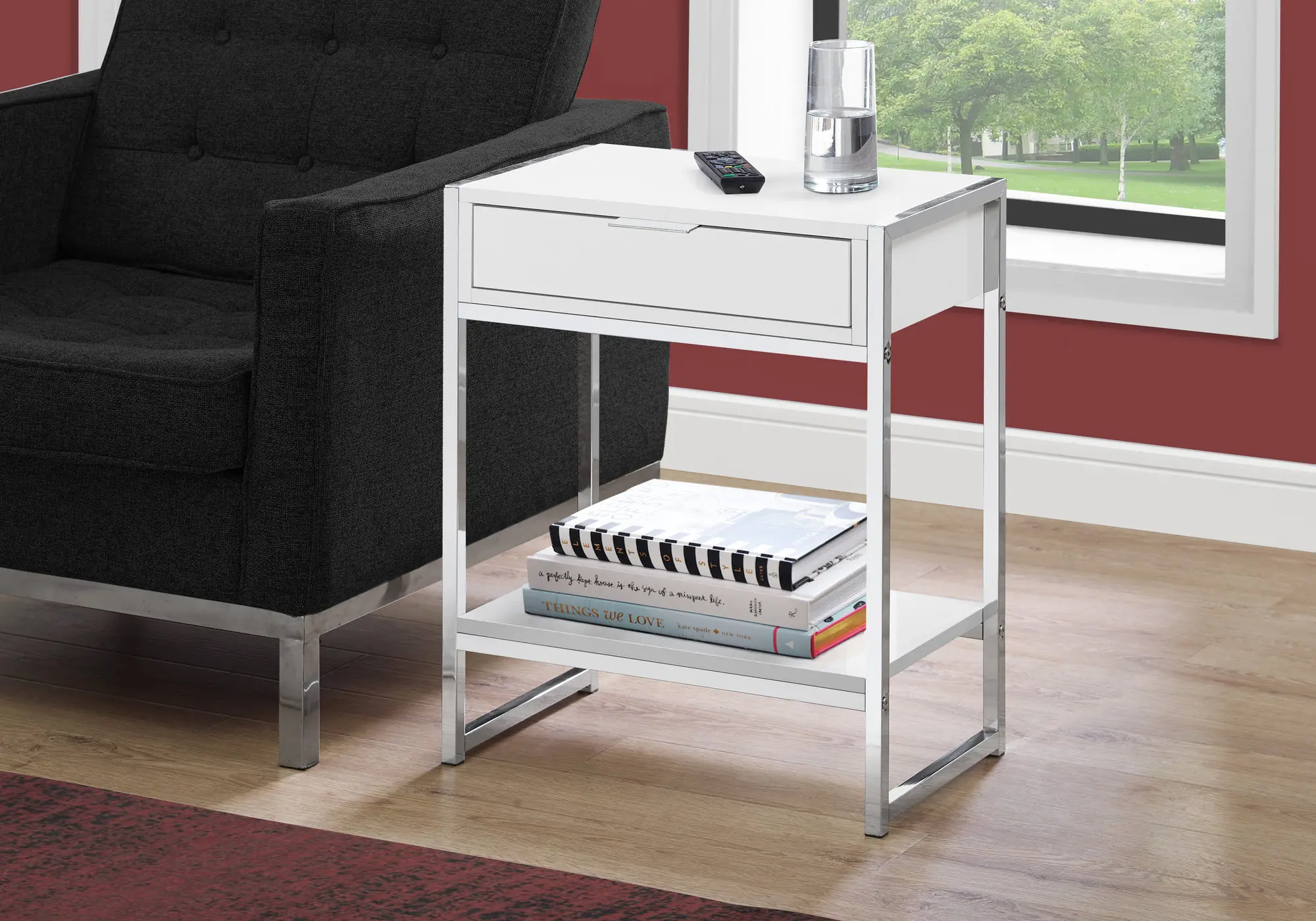White and Chrome Metal End Table-2