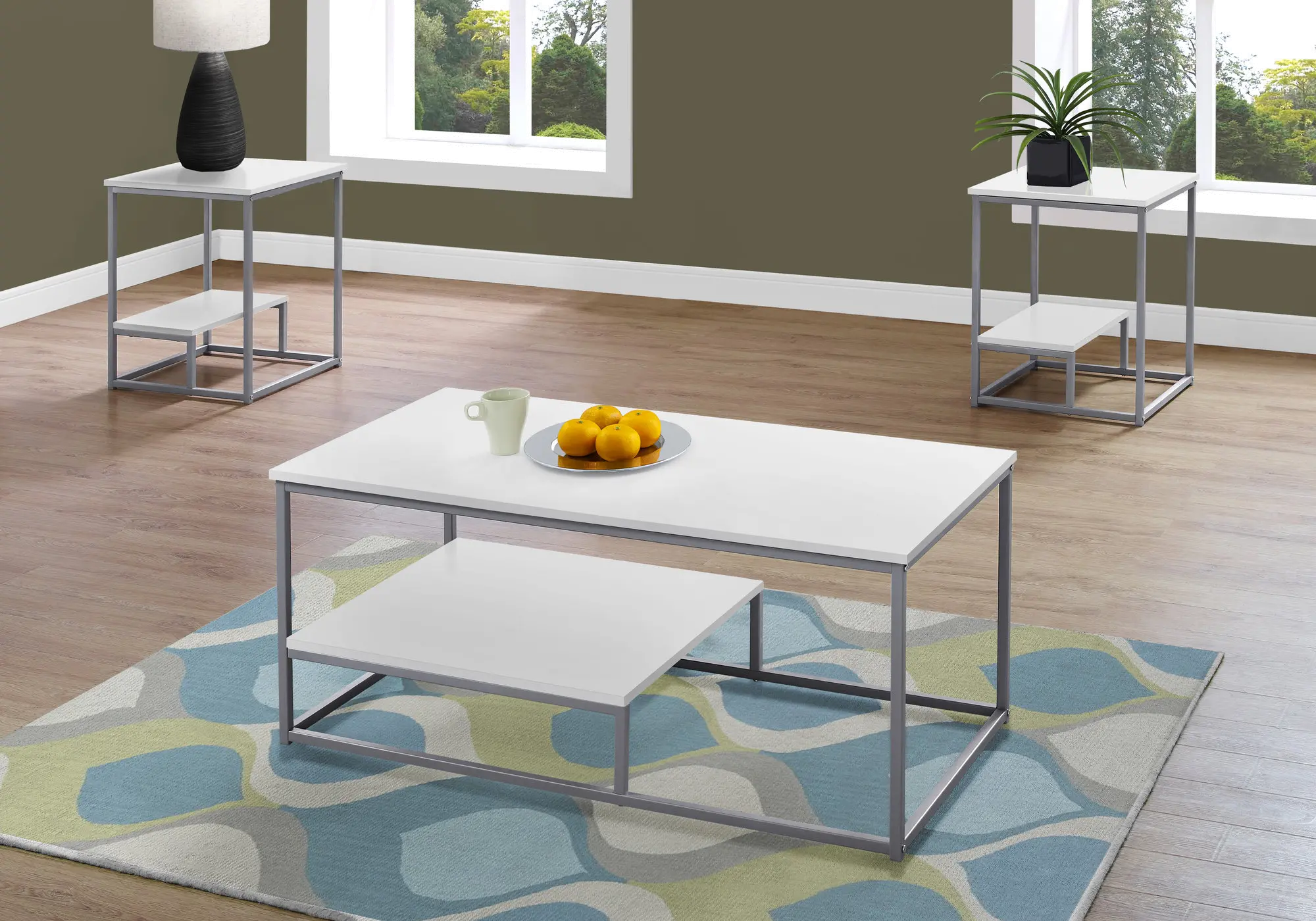 White and Silver 3 Piece Metal Table Set-2