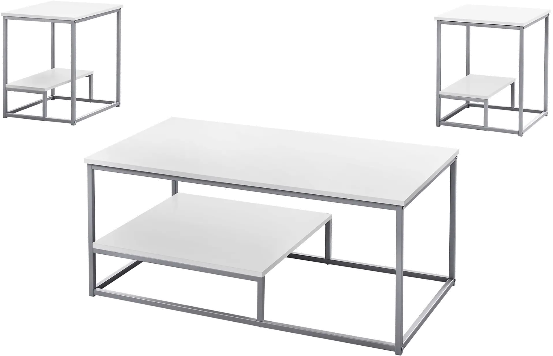 White and Silver 3 Piece Metal Table Set-1