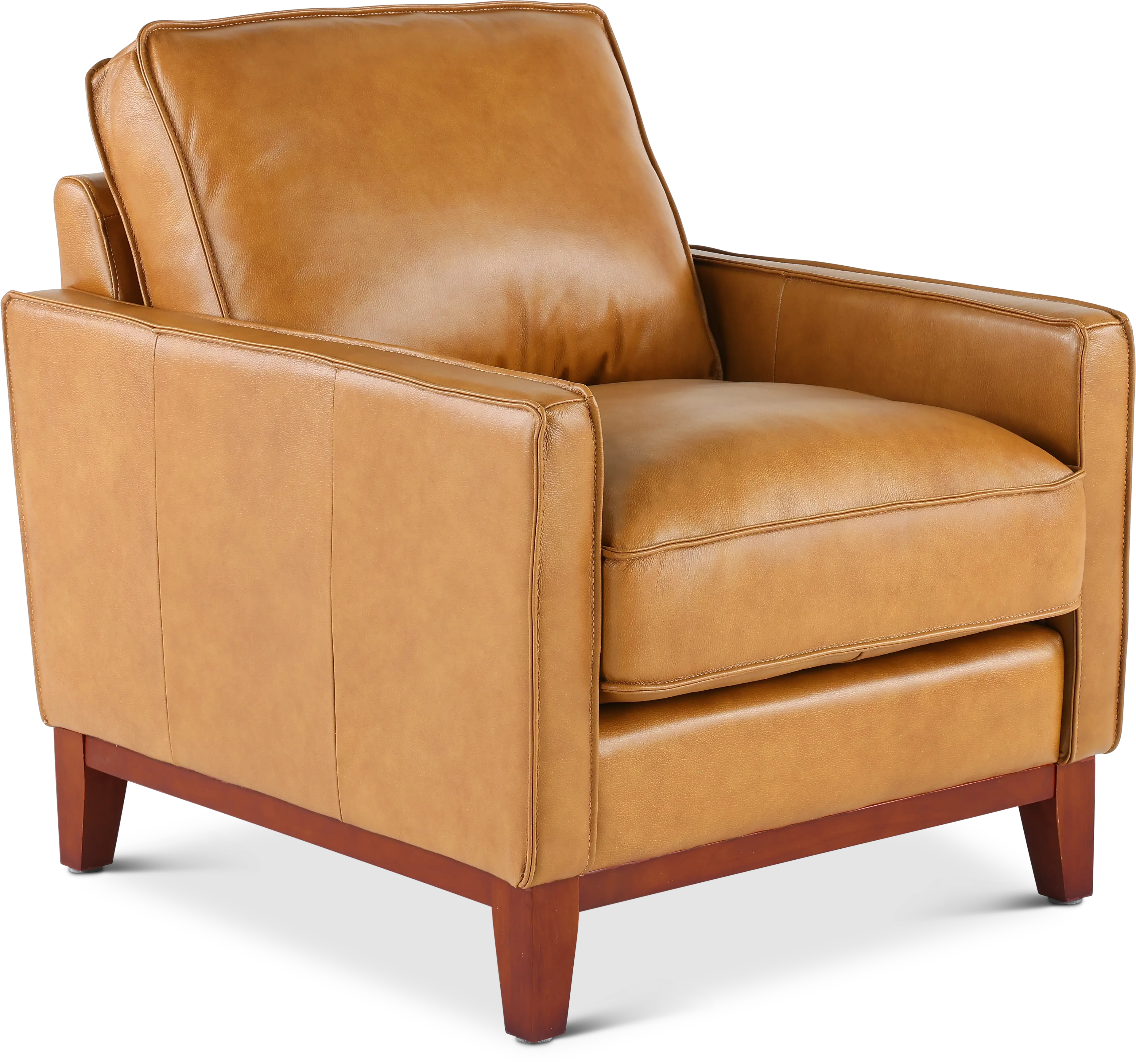 Newport Mid Century Modern Camel Brown Leather Chair-1