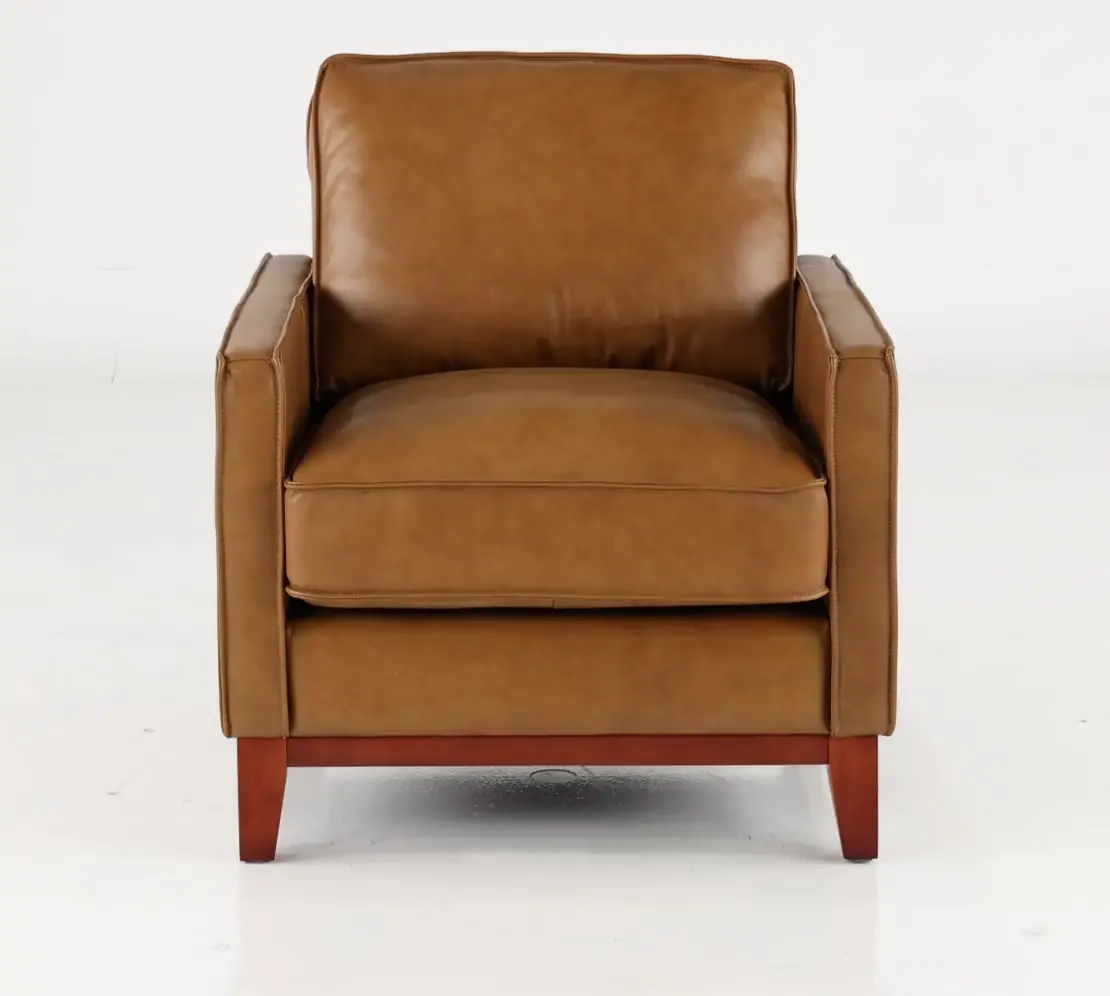 Newport Mid Century Modern Camel Brown Leather Chair-7