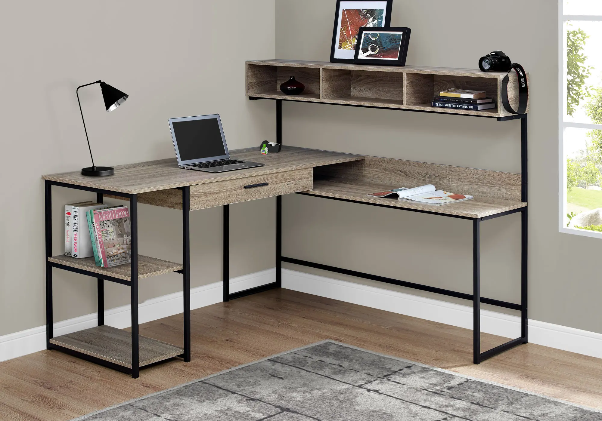 Taupe and Black Metal Corner Computer Desk-2