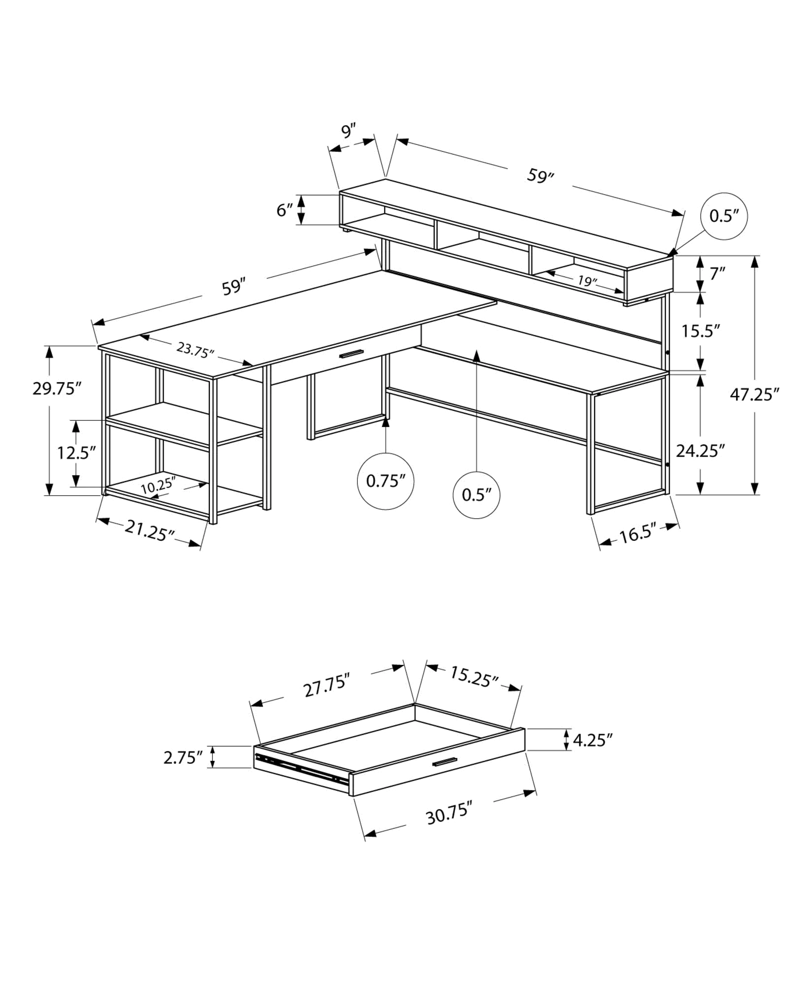 Taupe and Black Metal Corner Computer Desk-3