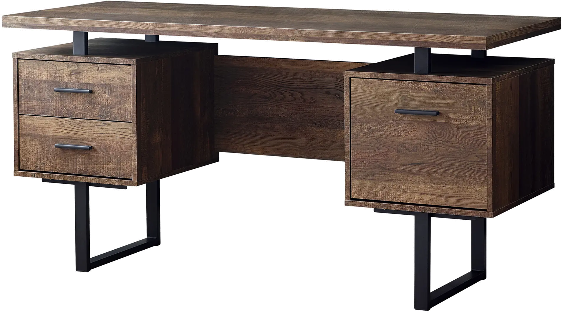 Brown Wood Grain Look and Metal Computer Desk-3