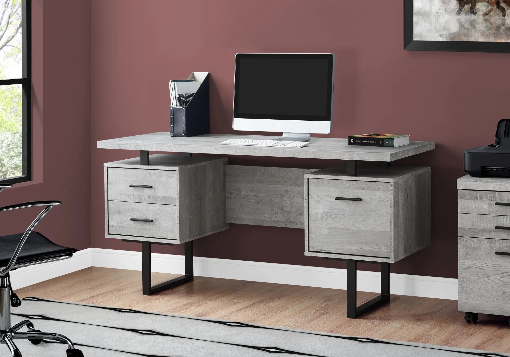 Gray Wood Grain Look and Metal Computer Desk-1
