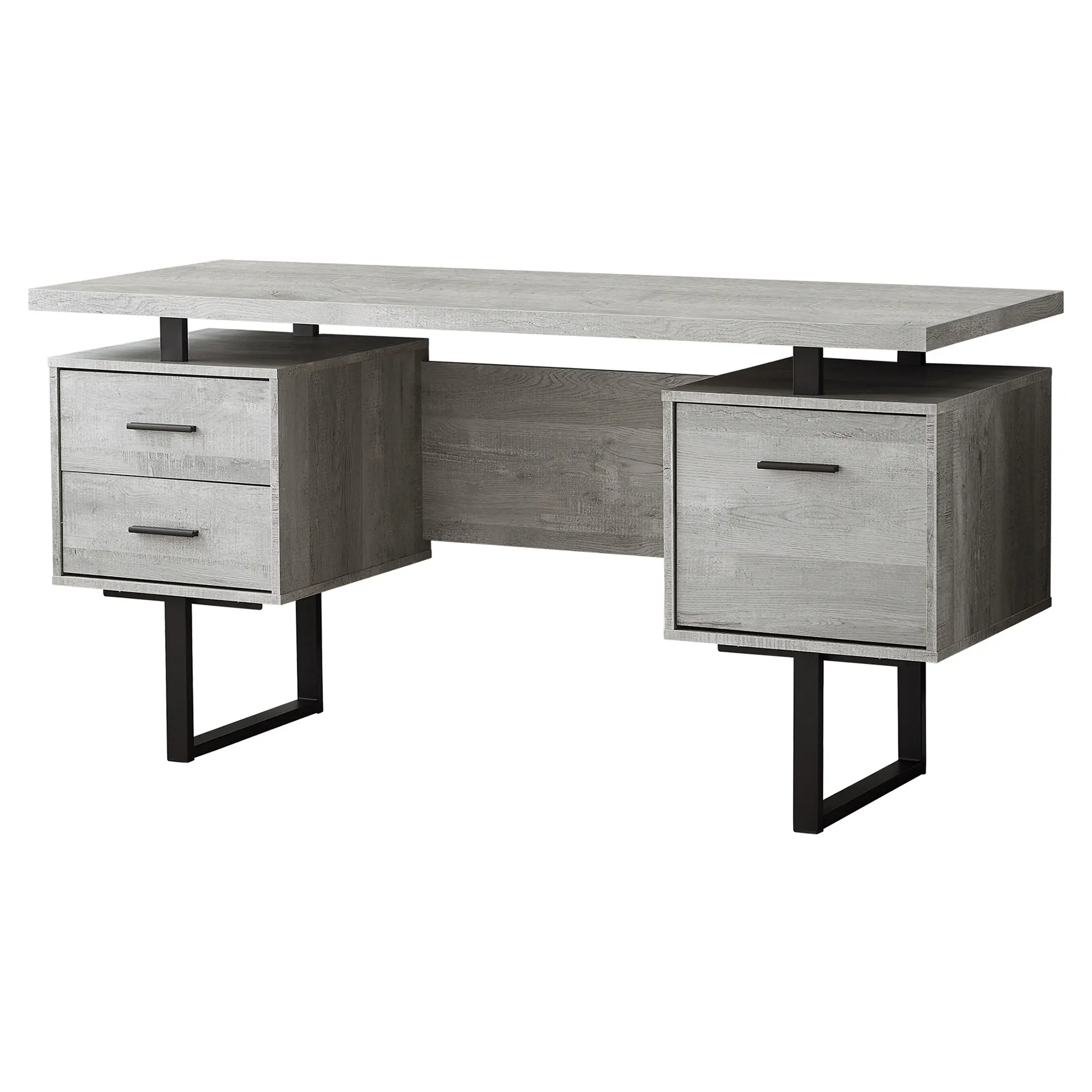 Gray Wood Grain Look and Metal Computer Desk-2