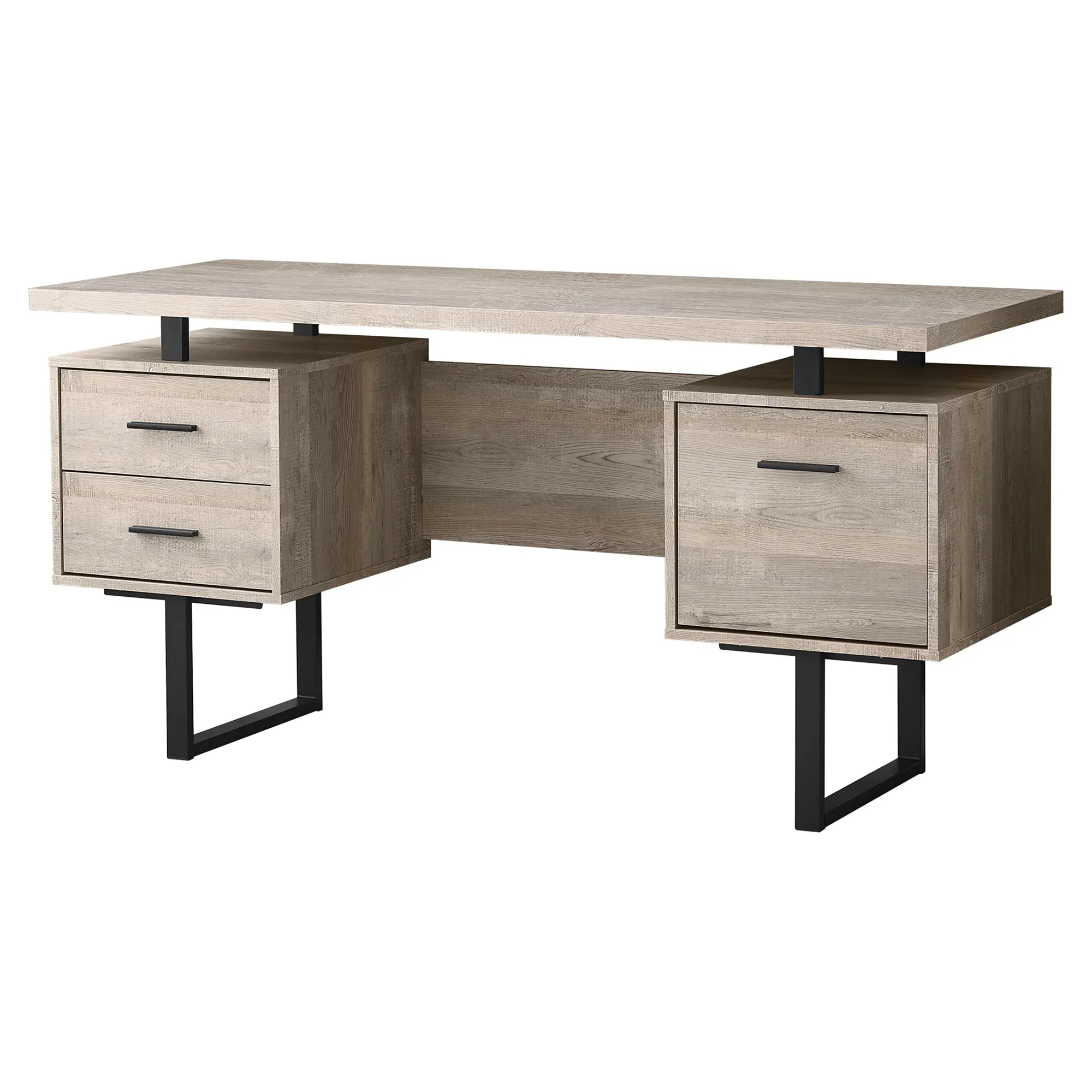 Taupe Wood Grain Look and Metal Computer Desk-2