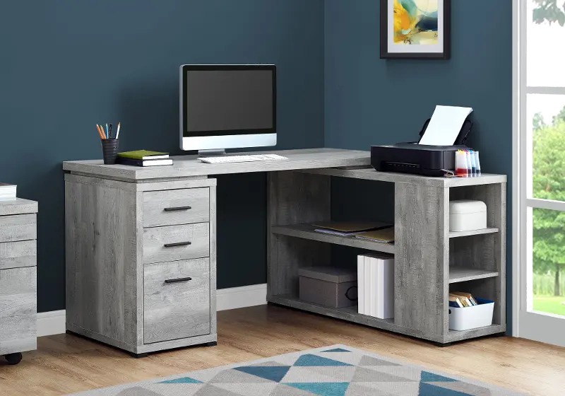 Gray Wood Grain Corner Computer Desk