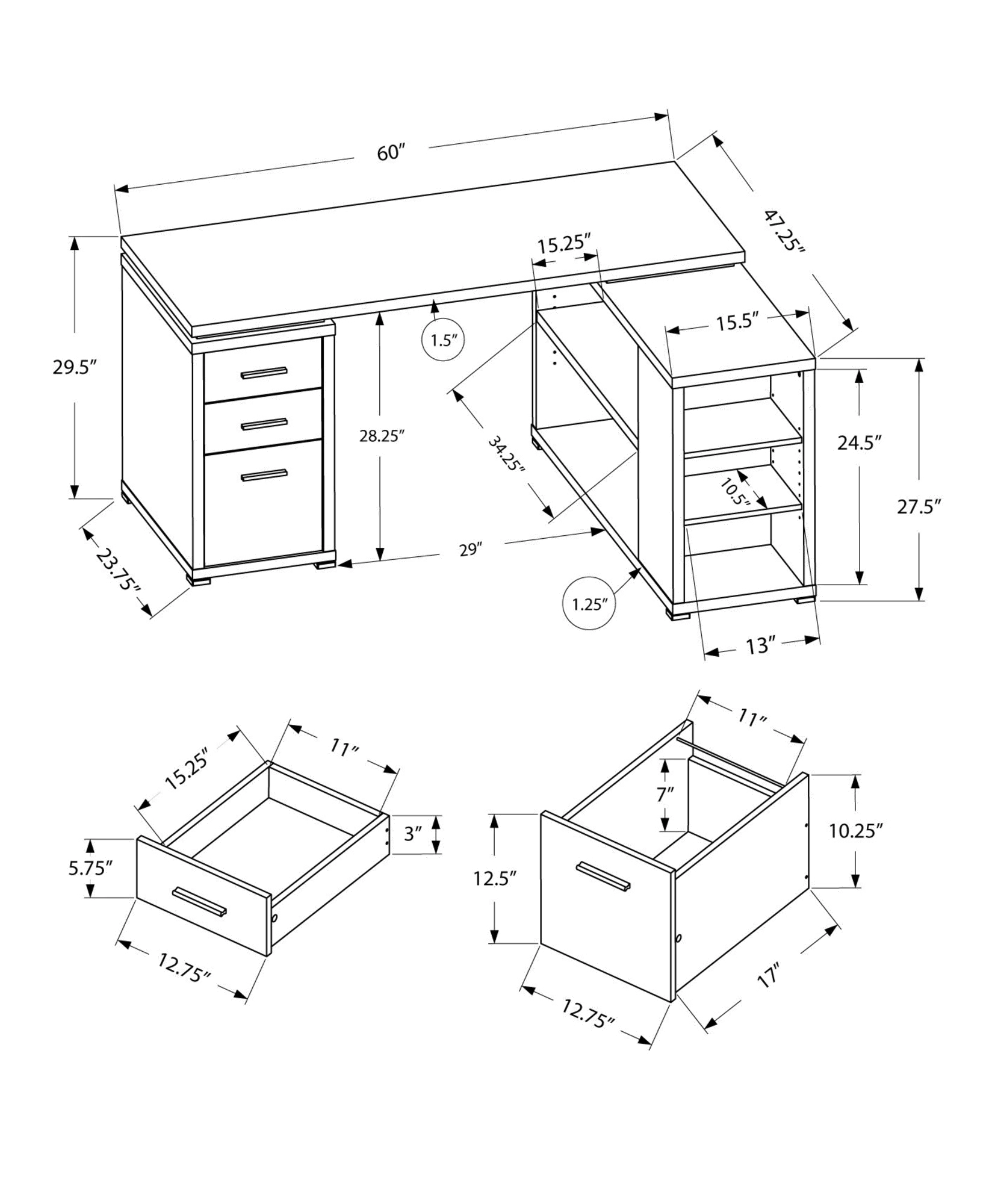 Gray Wood Grain Corner Computer Desk-3