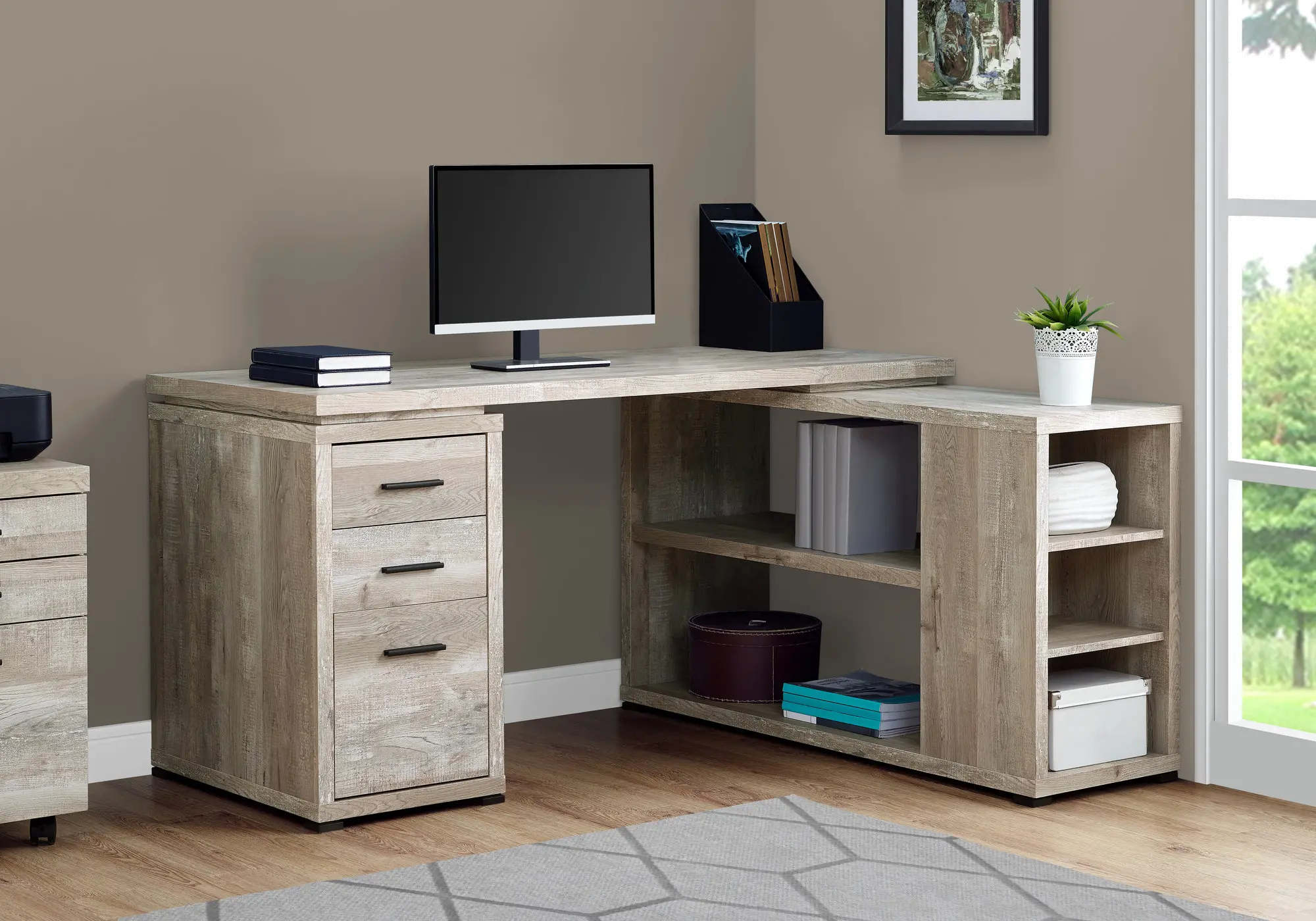 Taupe Wood Grain Corner Computer Desk-2