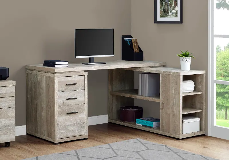 Taupe Wood Grain Corner Computer Desk