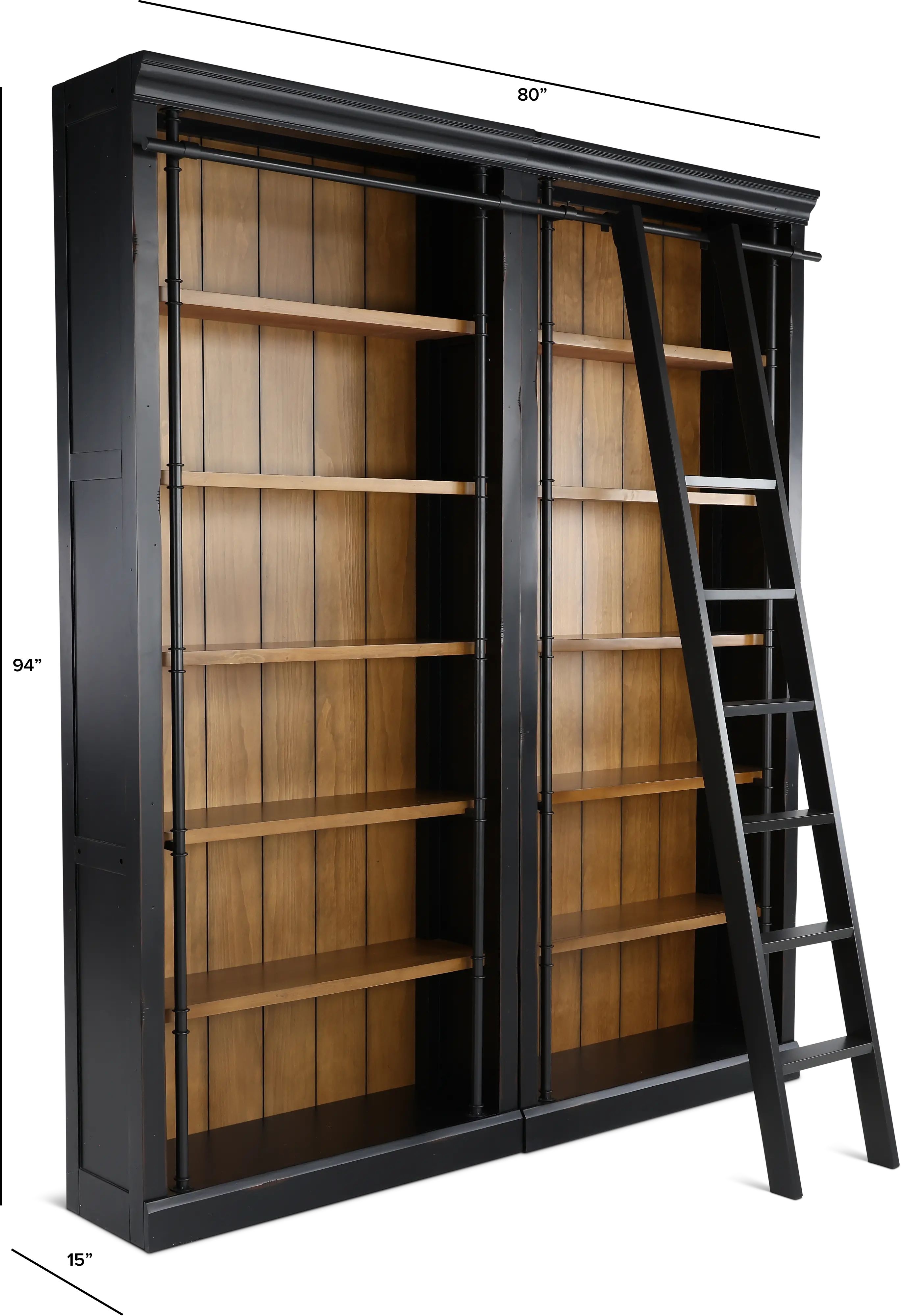Toulouse 3 Piece Two Tone Brown Bookshelf Wall-3