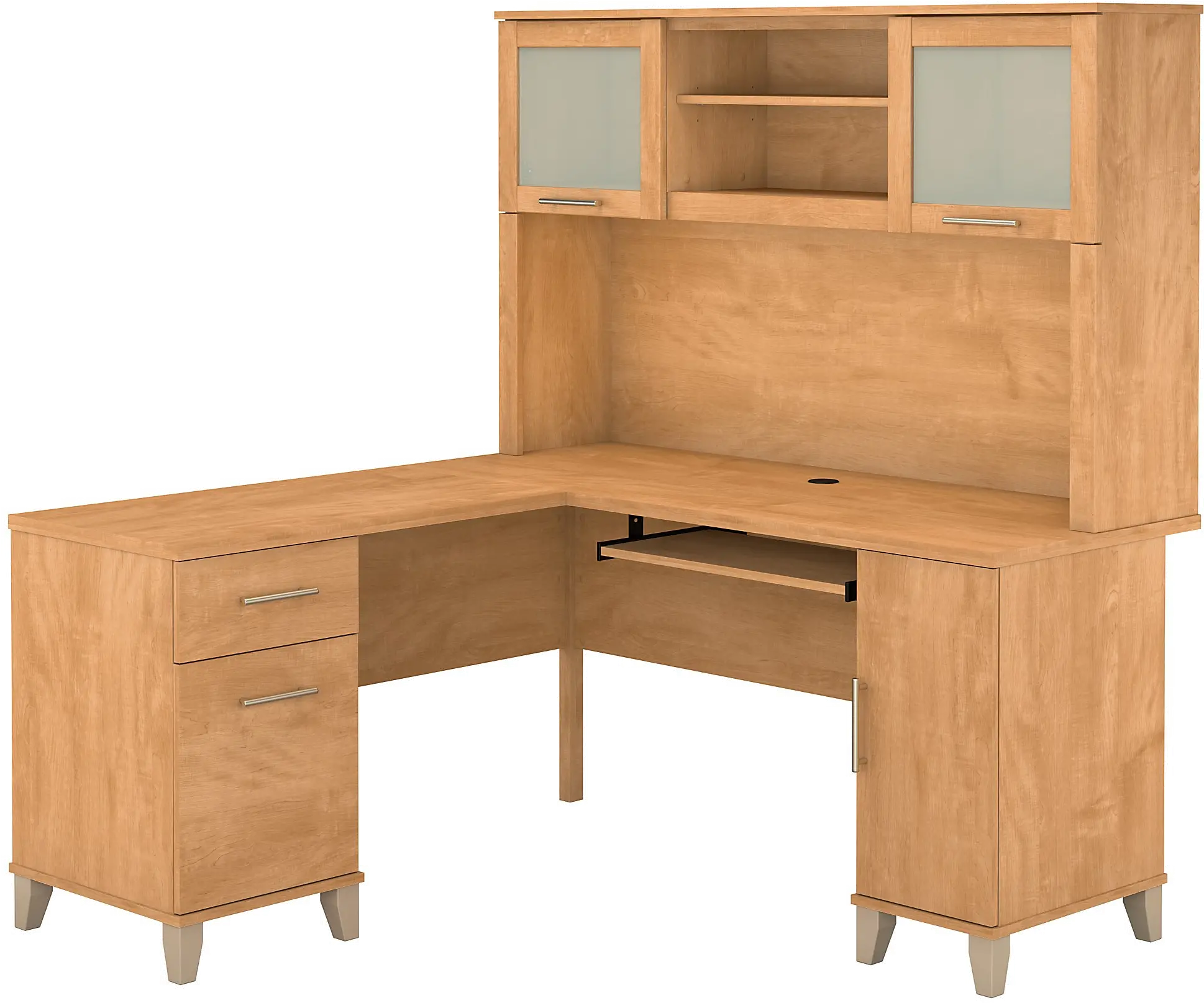 SET002MC Maple L Shaped Computer Desk with Hutch - Somerset-1
