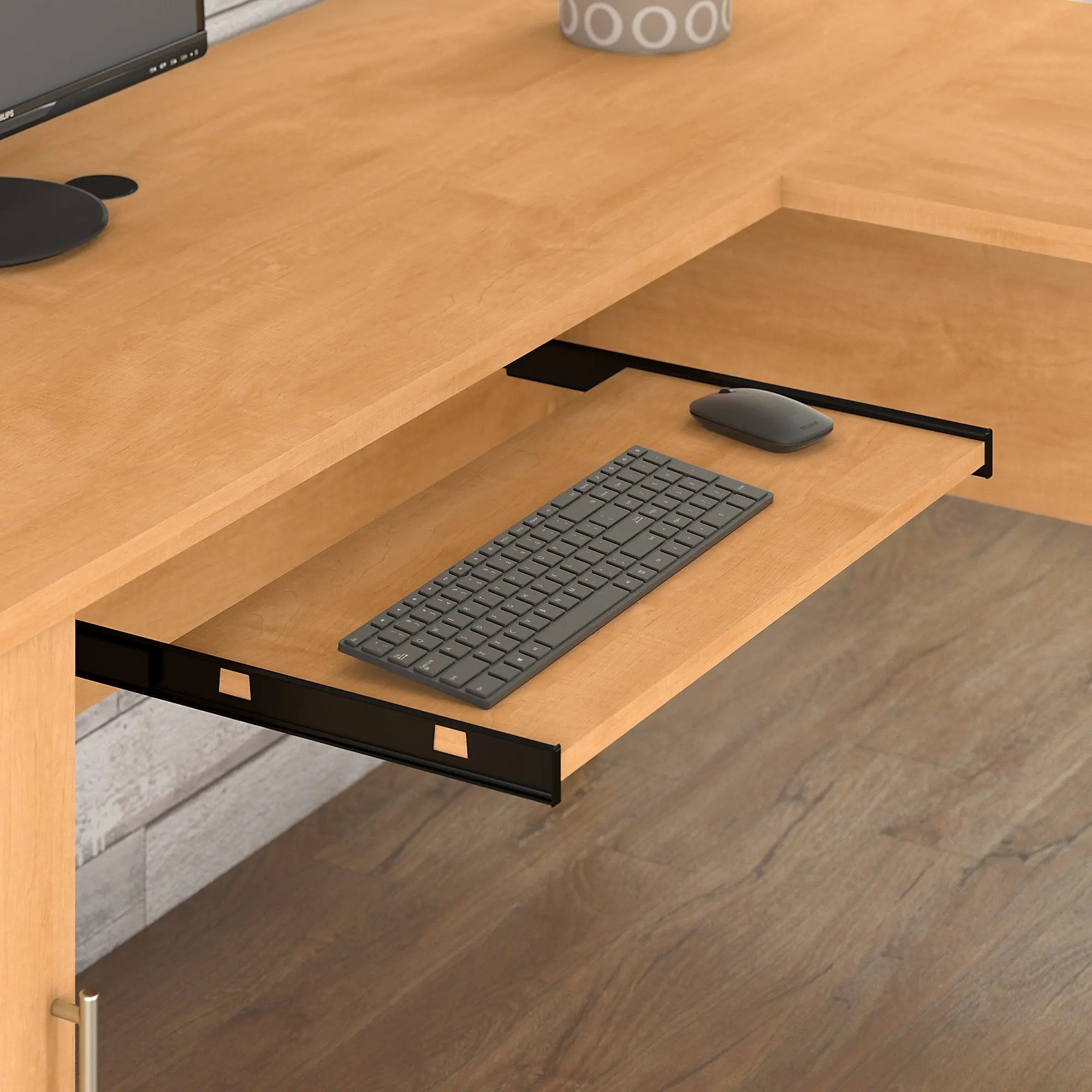 SET002MC Maple L Shaped Computer Desk with Hutch - Somerset-4