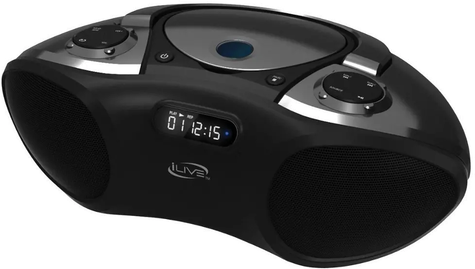 IBC233B/BT-BOOM-BOX iLive Boombox with Top Load CD and FM Radio - Titanium Dark Silver-1