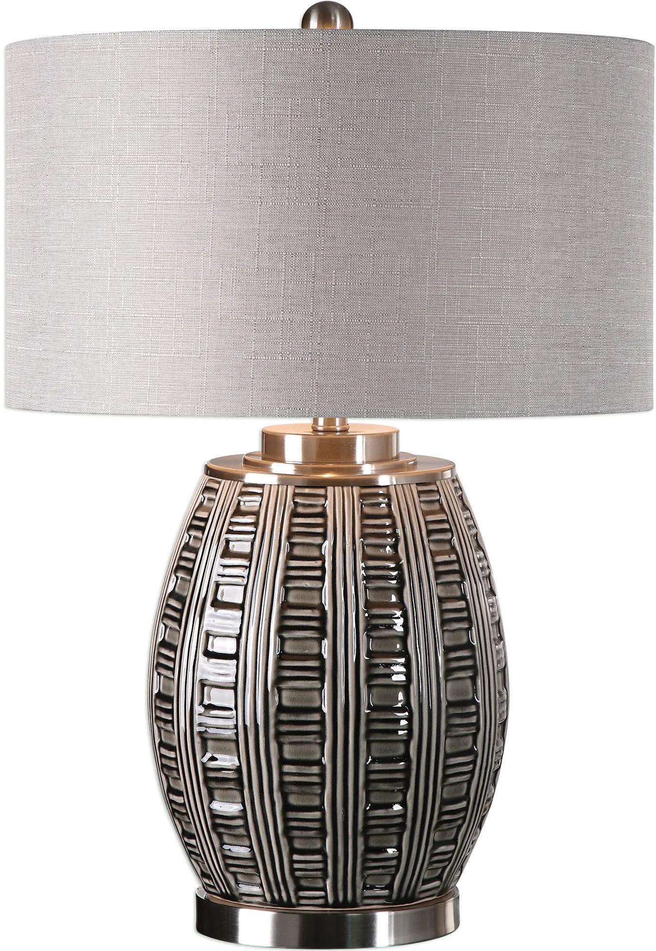 Ceramic Weave Pattern Table Lamp with Nickel Details-1
