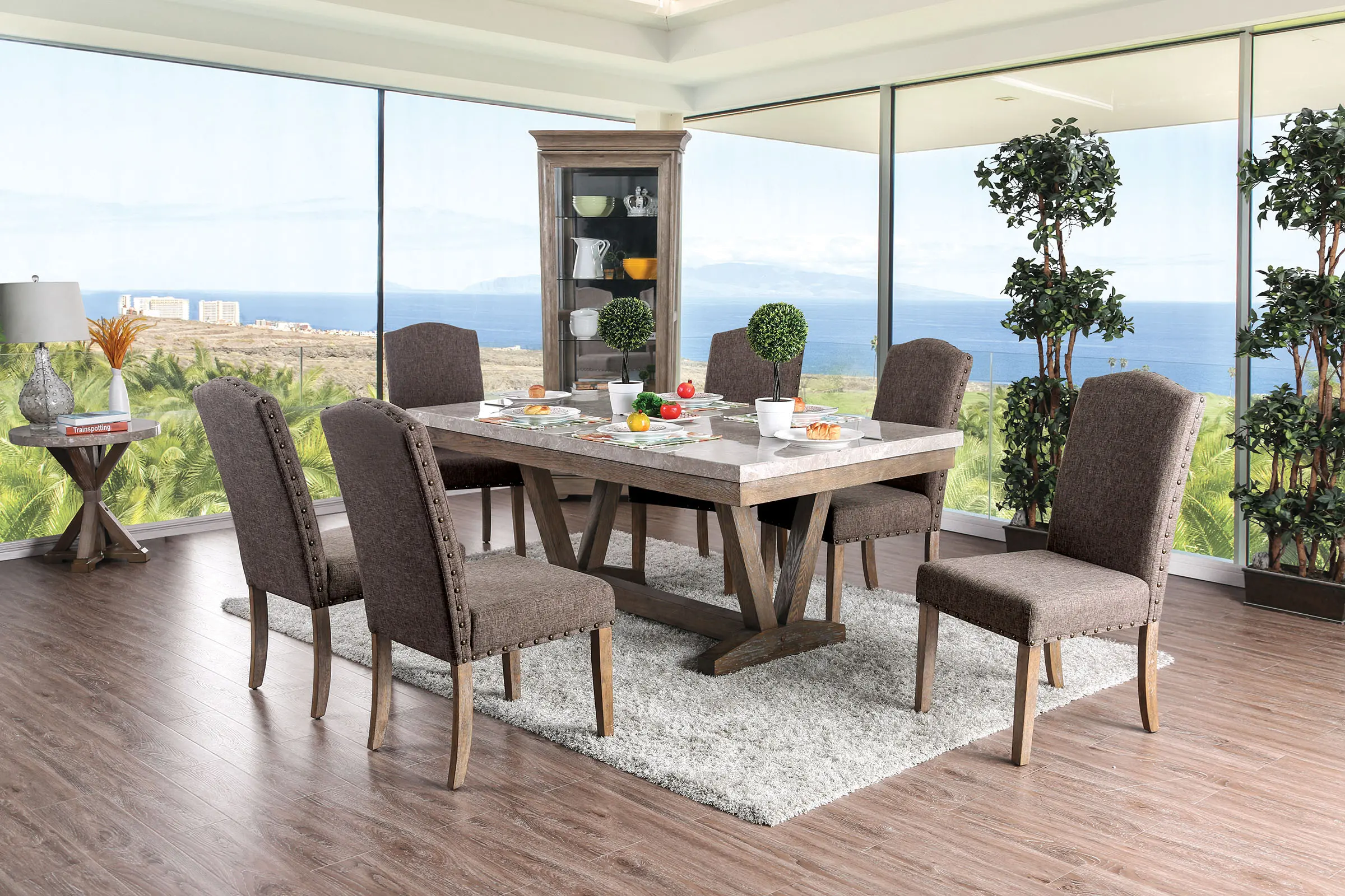 Bridgend Marble Trestle Dining Table-2