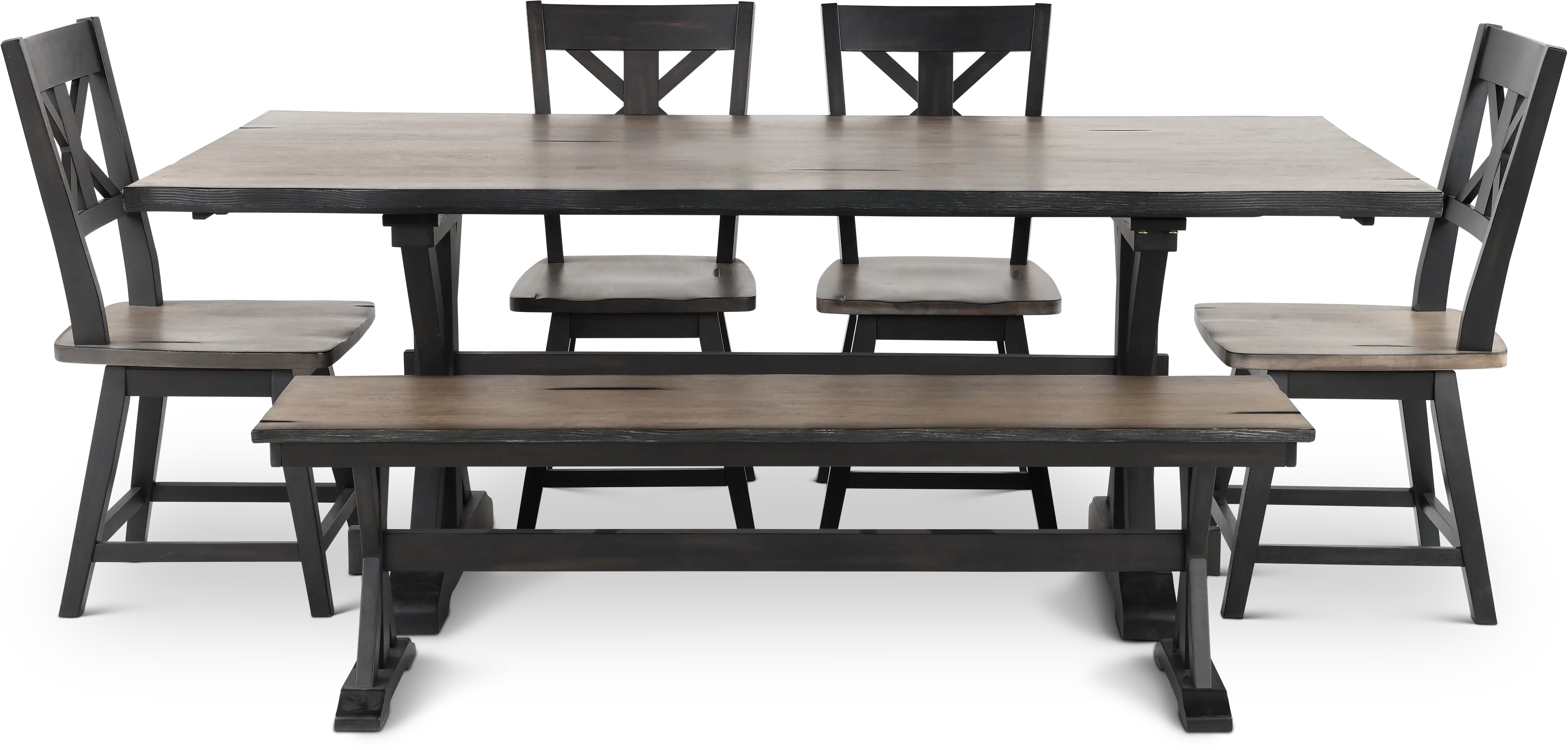Orlando Farmhouse Sand and Black 6 Piece Dining Set with Bench-1