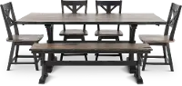 Orlando Farmhouse Sand and Black 6 Piece Dining Set with Bench