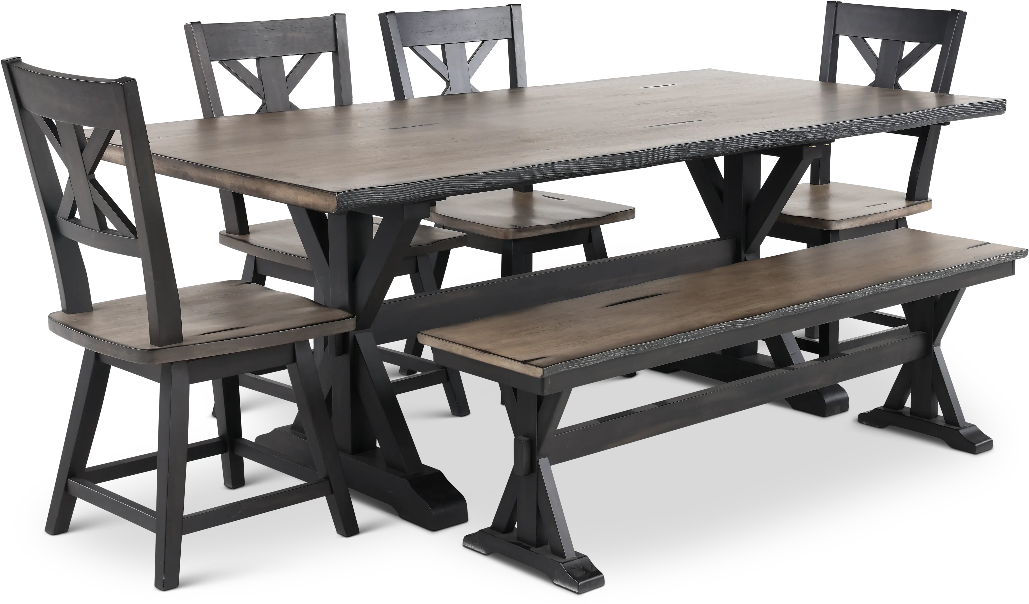 Orlando Farmhouse Sand and Black 6 Piece Dining Set with Bench-4