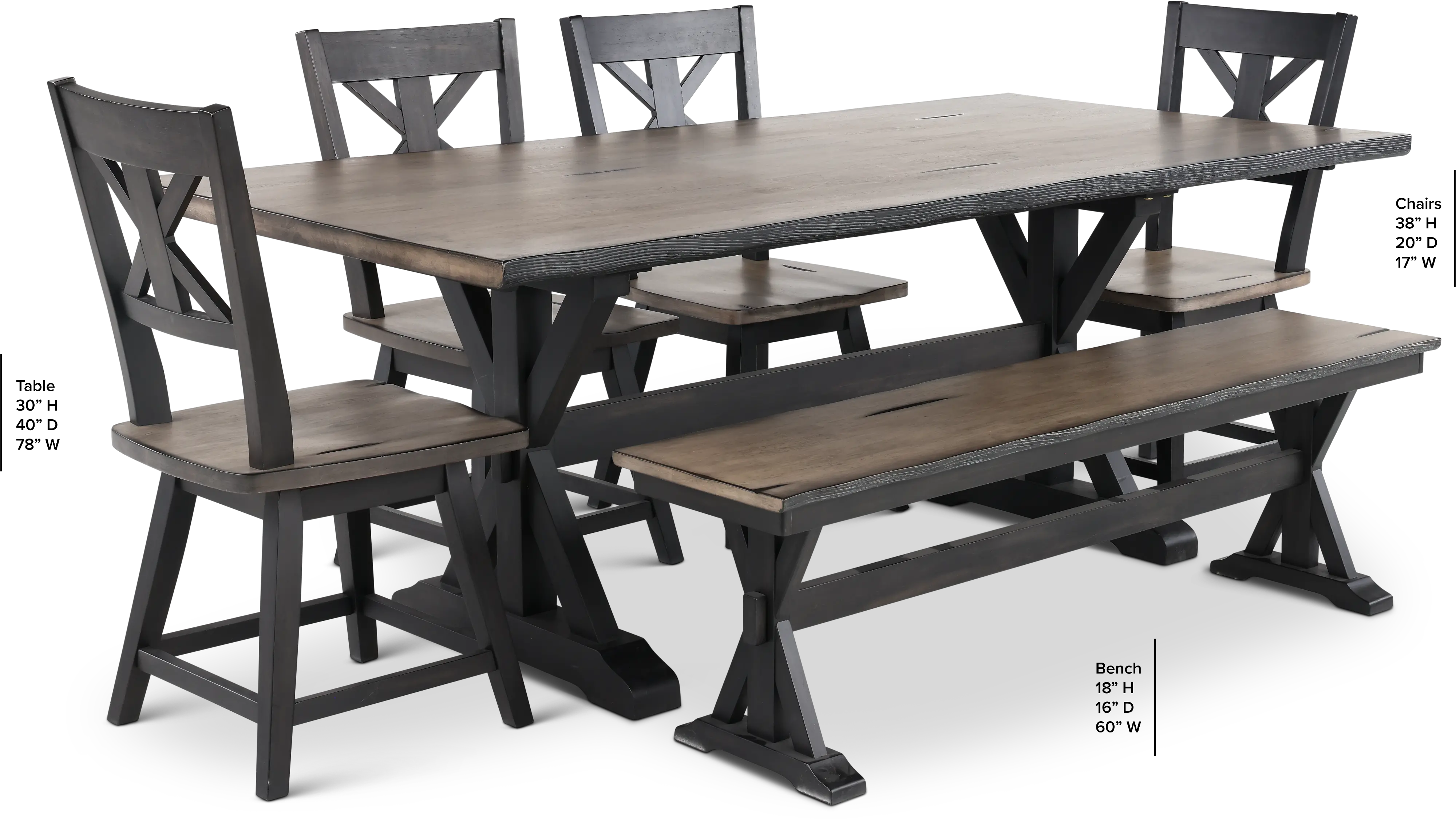 Orlando Farmhouse Sand and Black 6 Piece Dining Set with Bench-3